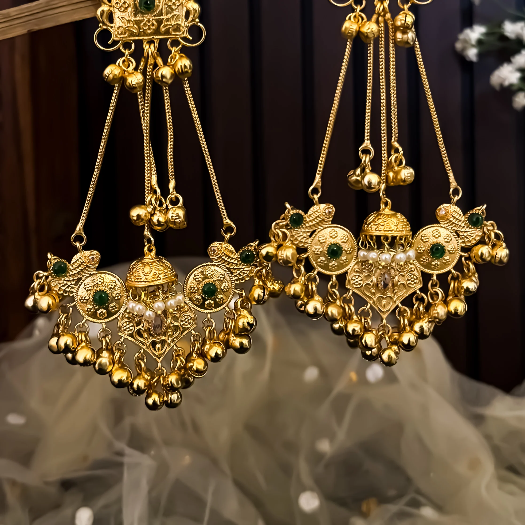 Kavyanshi Kashmiri Brass  Ghungroo Jhumka Earrings - Green - Image 3