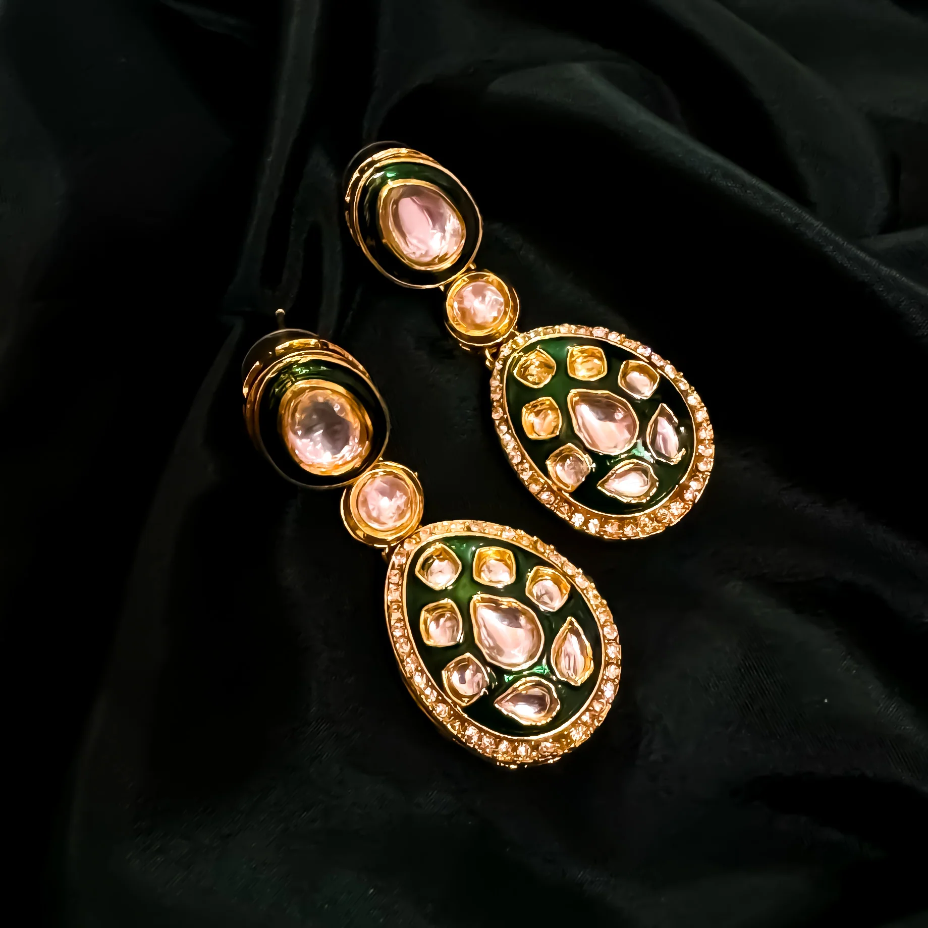 Kismat Kundan Earrings - Green - Image 4