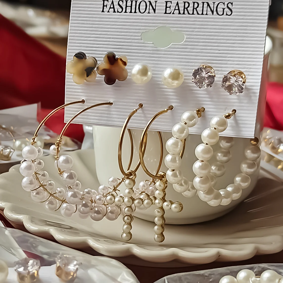Korean Set of 6 Earrings - Image 3