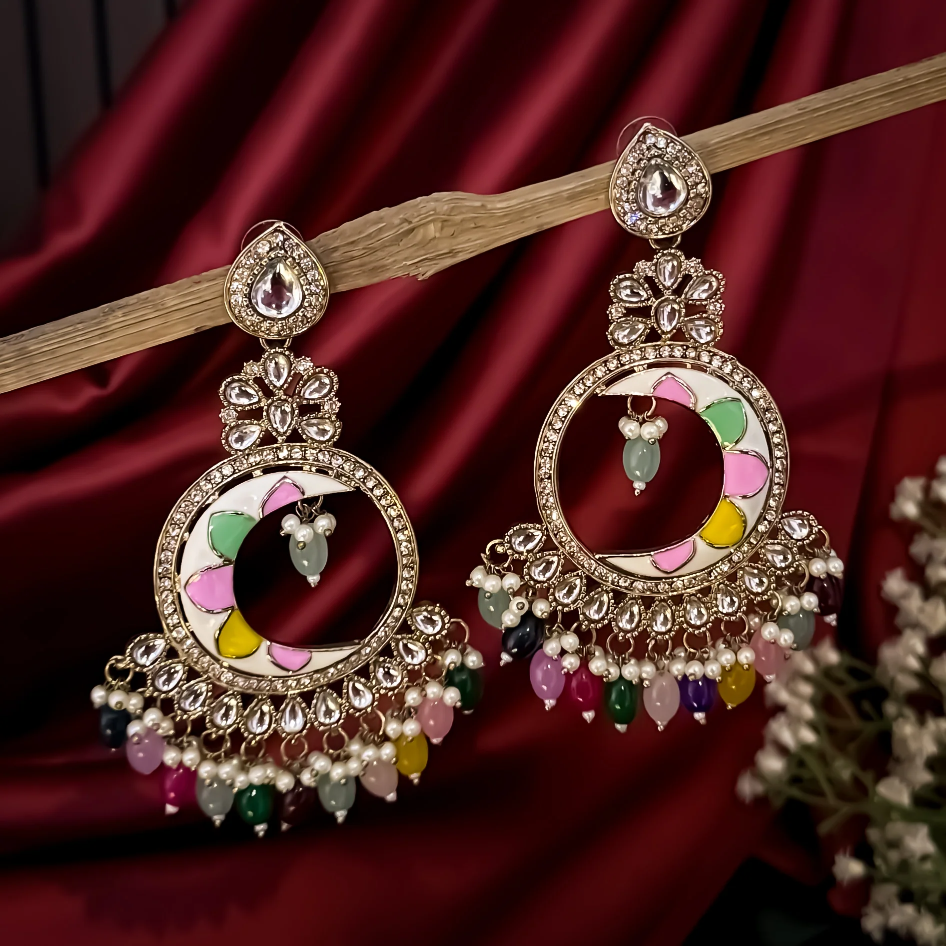 Kunica Kundan Pearl Chandbali Earrings - Multi - Image 2