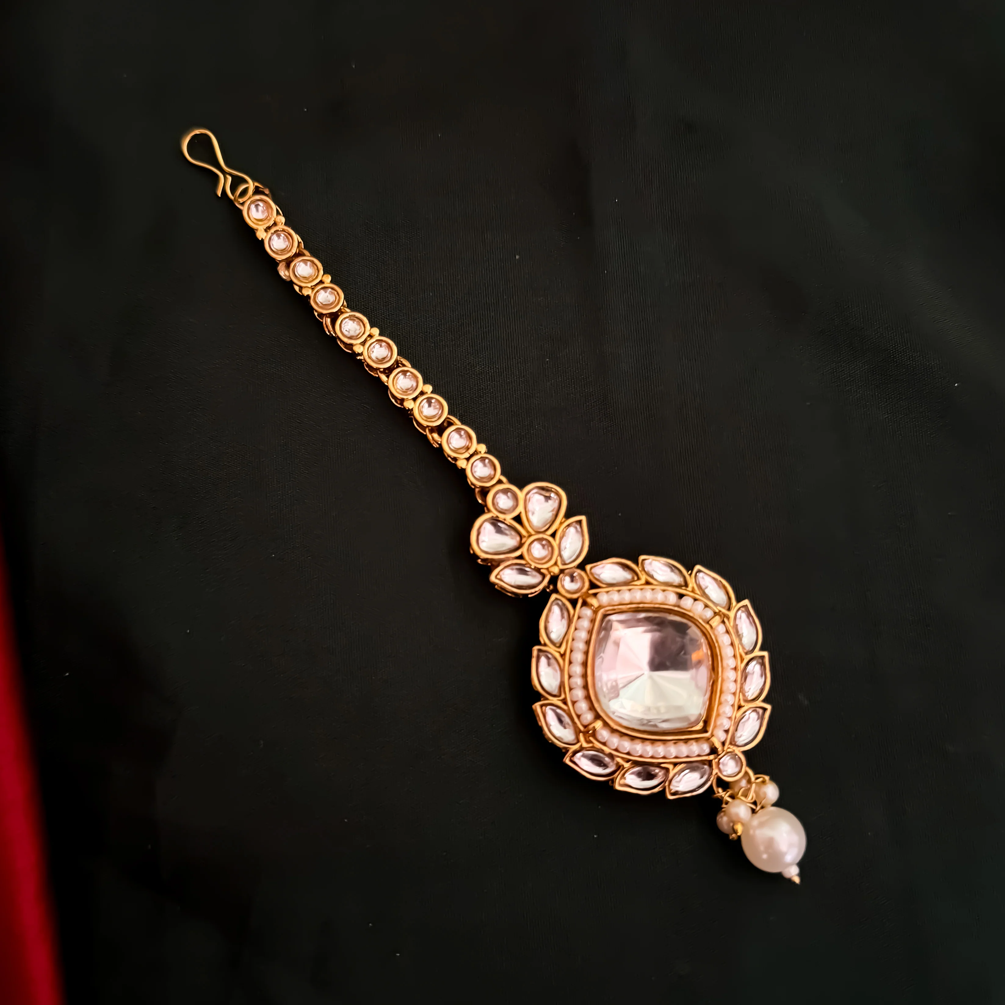 Lahari Kundan Long Necklace Set - Pink - Image 5