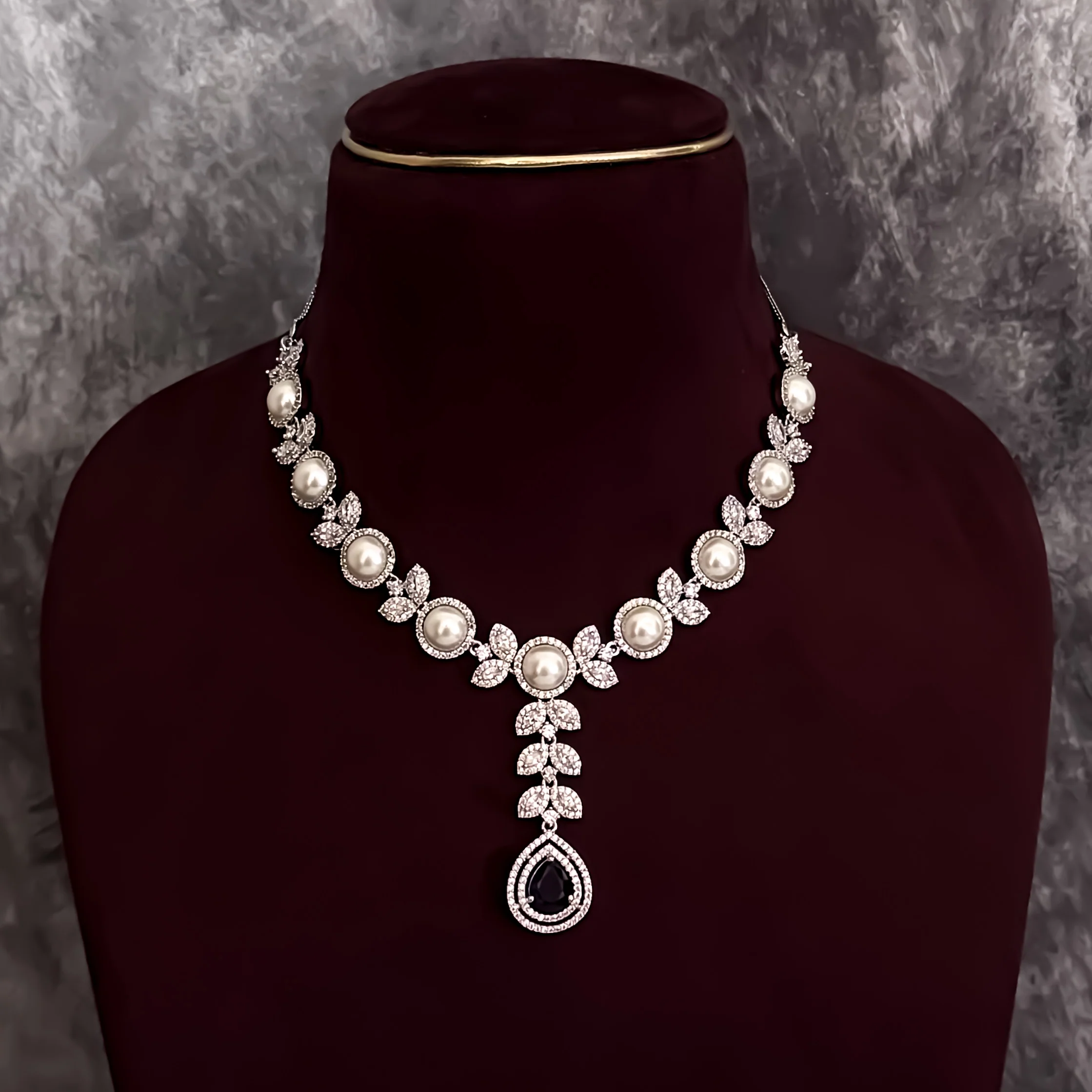 Lisha American Diamond Necklace Set - Emerald Green - Image 3