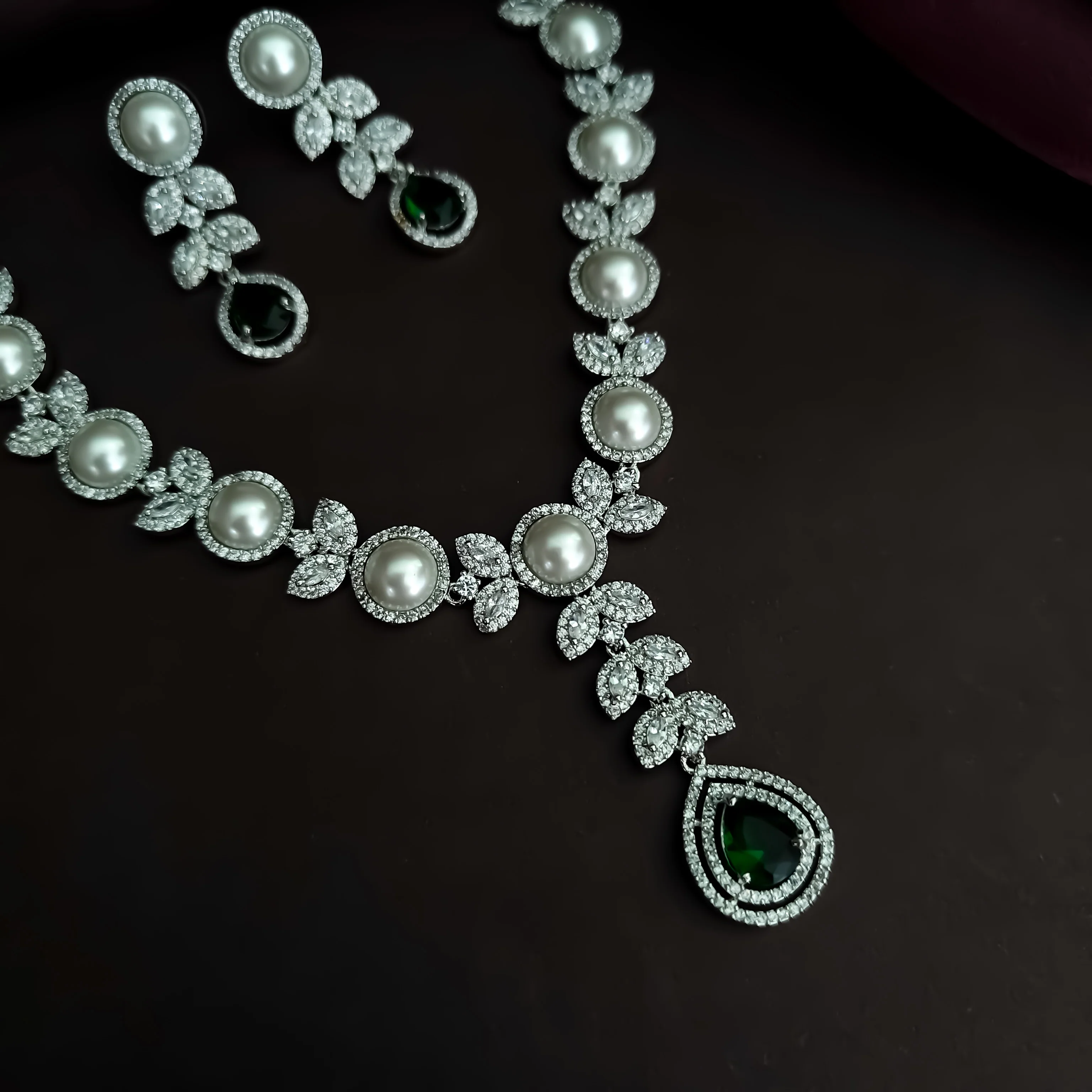 Lisha American Diamond Necklace Set - Emerald Green - Image 5