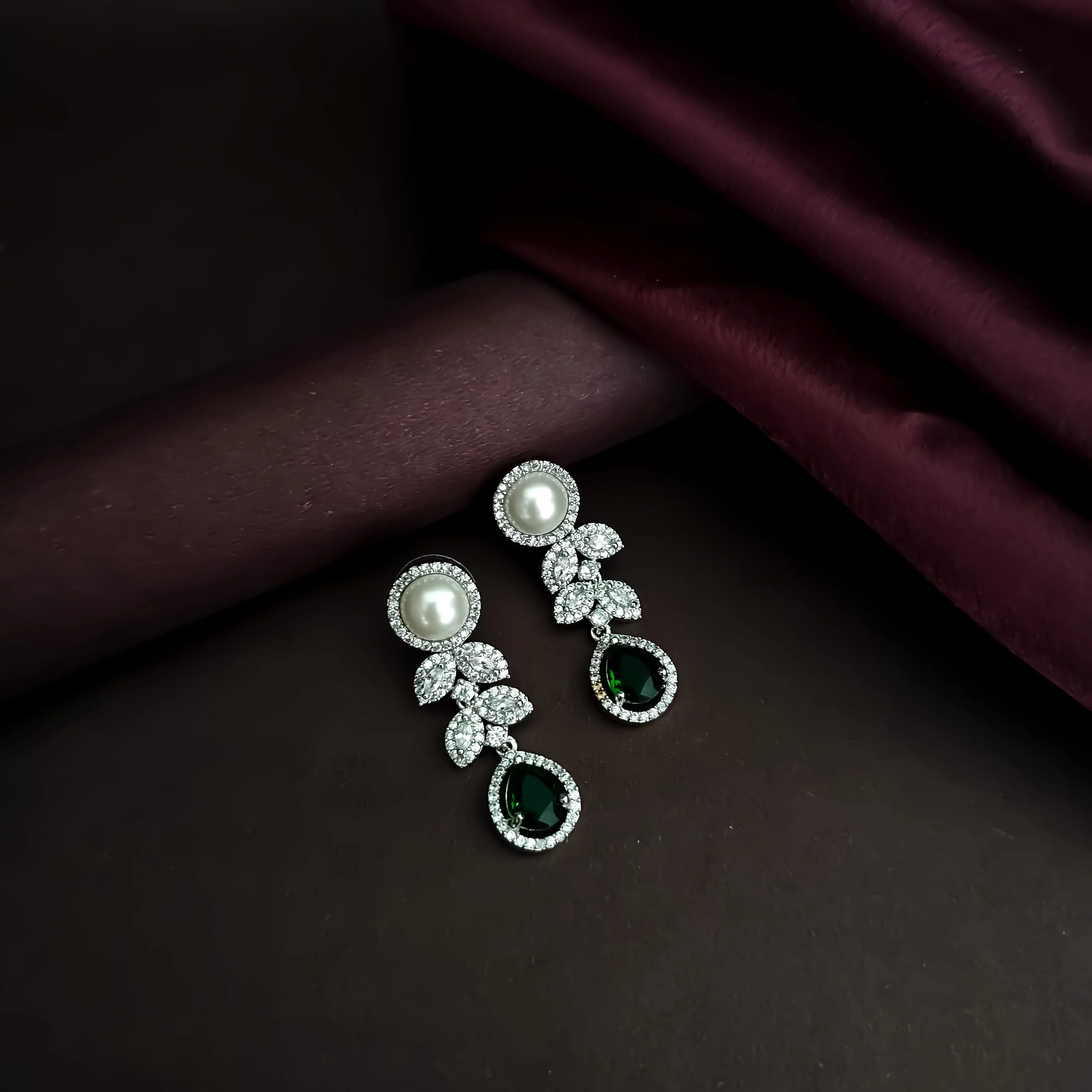 Lisha American Diamond Necklace Set - Emerald Green - Image 7