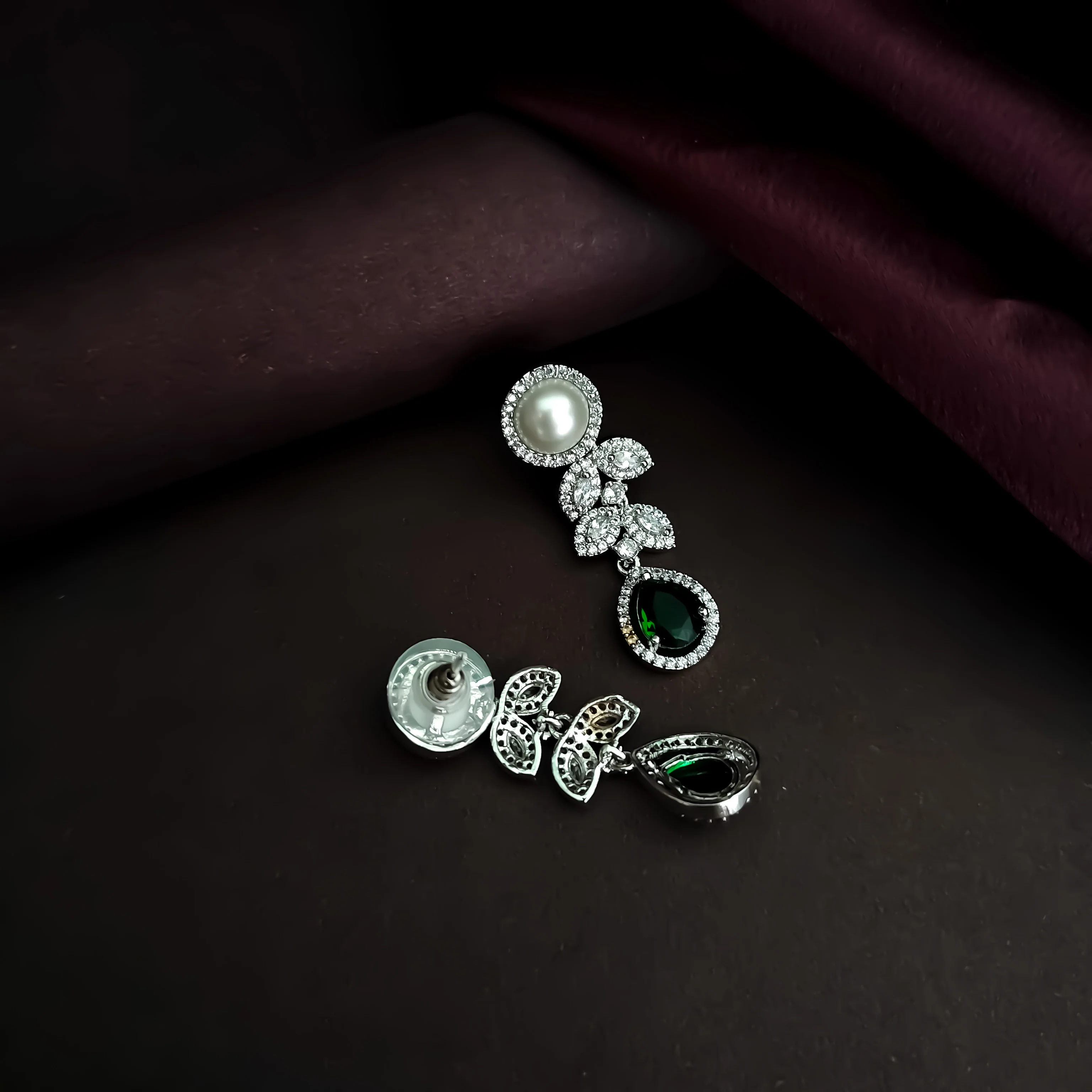 Lisha American Diamond Necklace Set - Emerald Green - Image 8