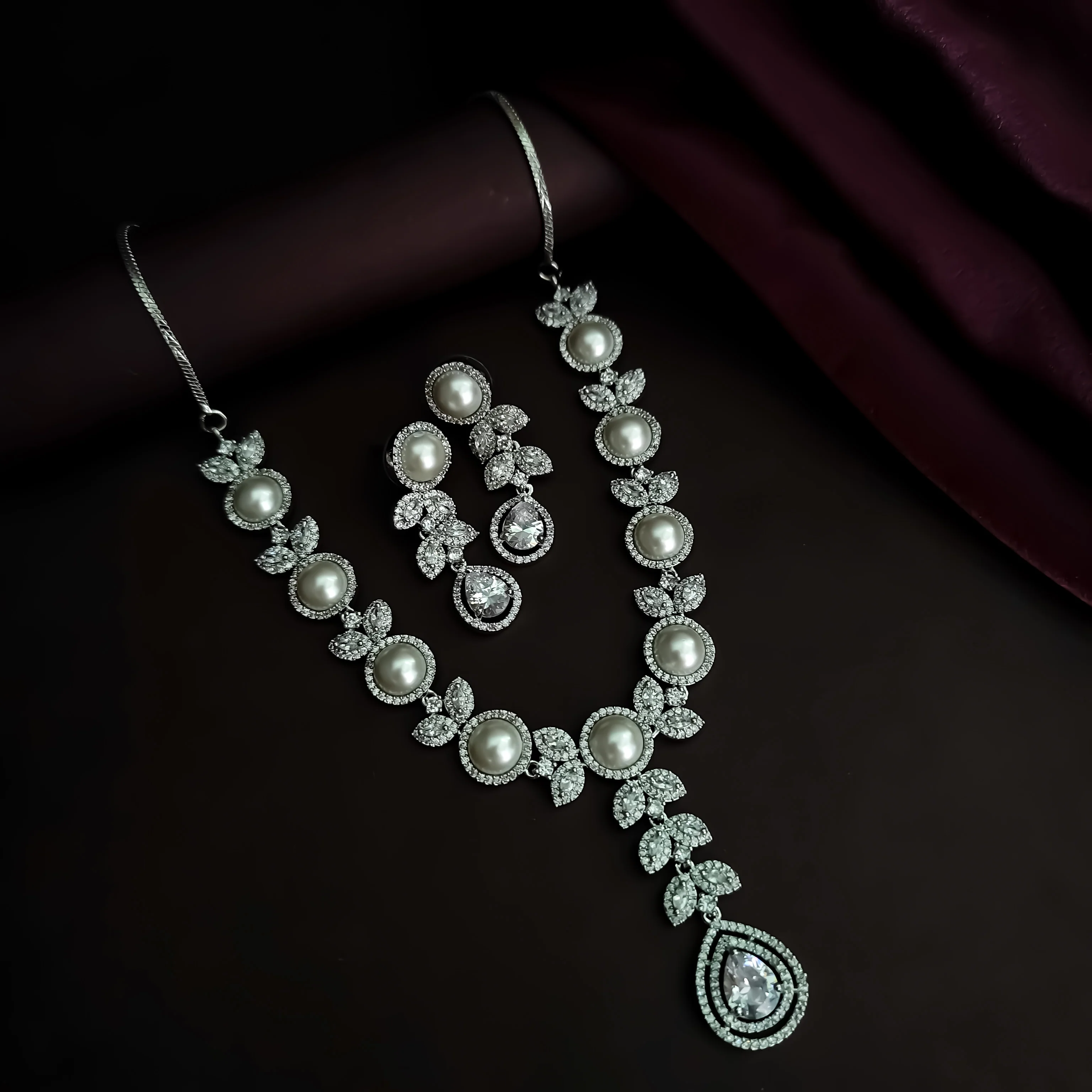 Lisha American Diamond Necklace Set - Crystal White - Image 5
