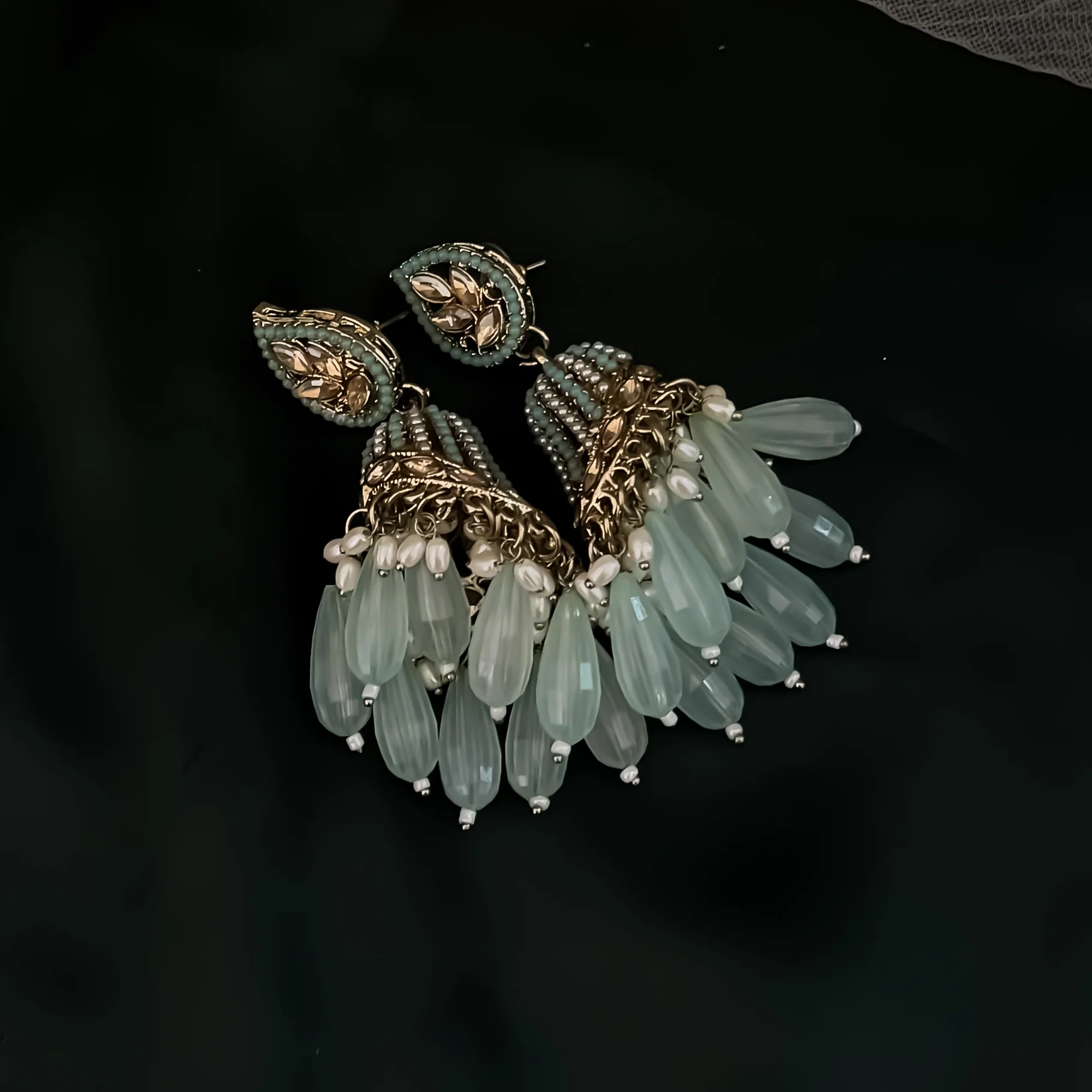 Maheer Jadau Jhumka Earrings - Ice Blue - Image 2