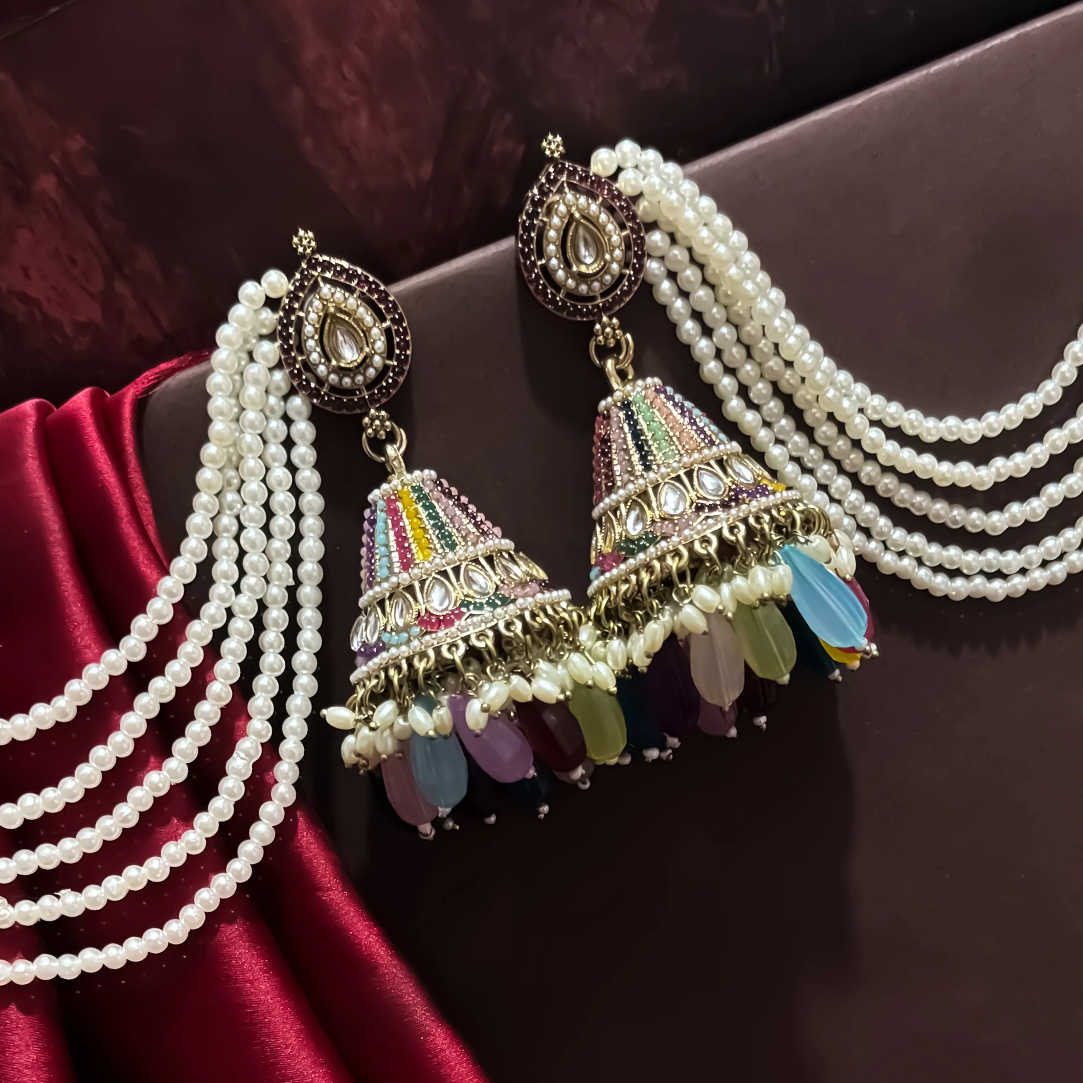 Mahiya Jadau Jhumka Earrings with Sahara - Multi - Image 4