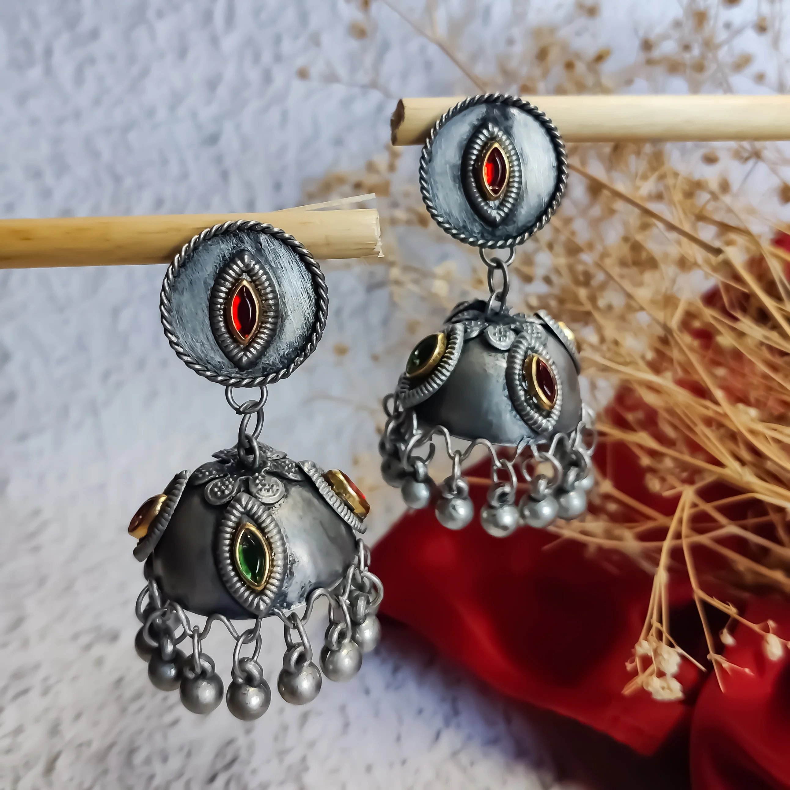 Manmeet Vintage Polish Jhumka Earrings - Multi - Image 4