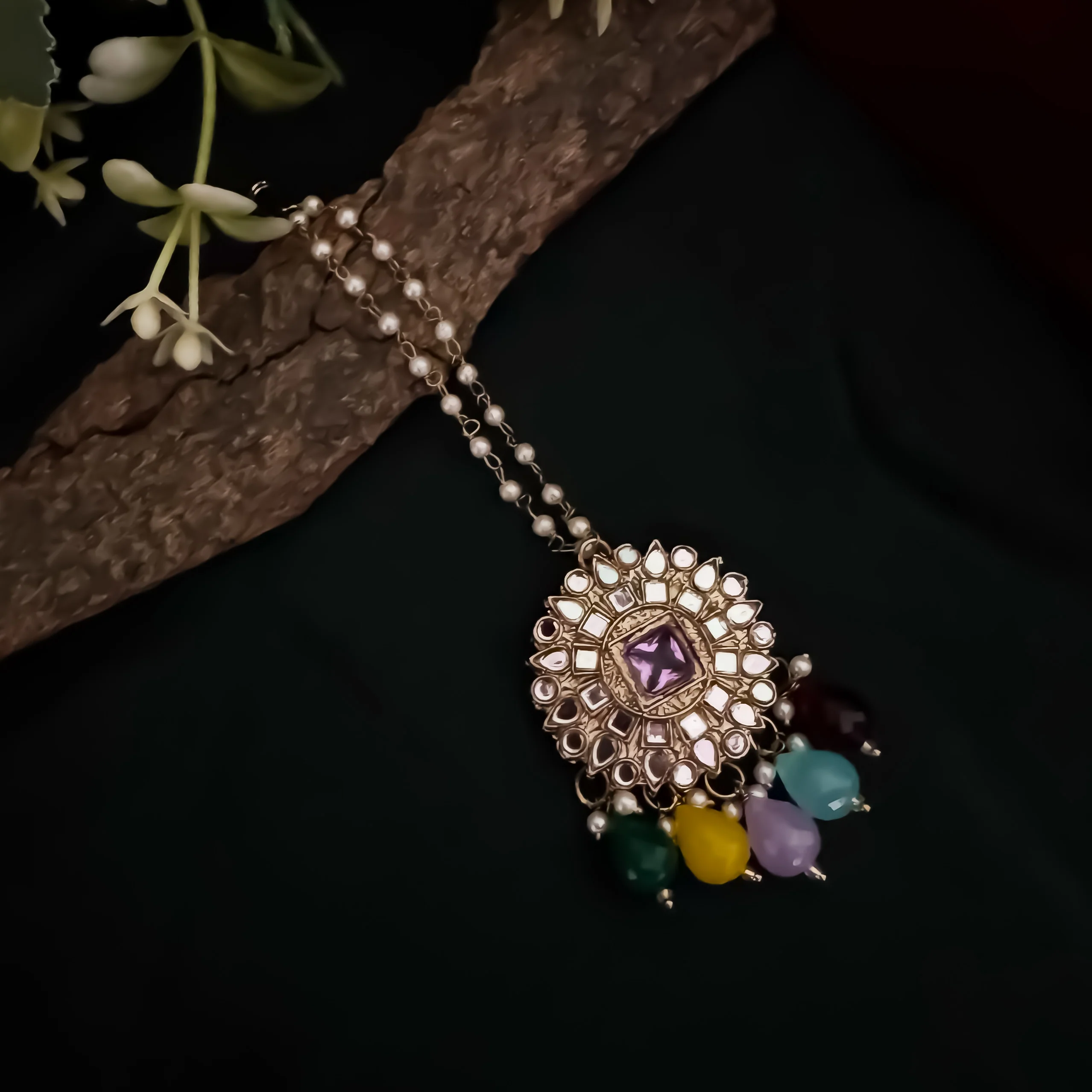 Masaba Mirror Jhumka Earrings with Sahara & Tika Set - Multi - Image 4