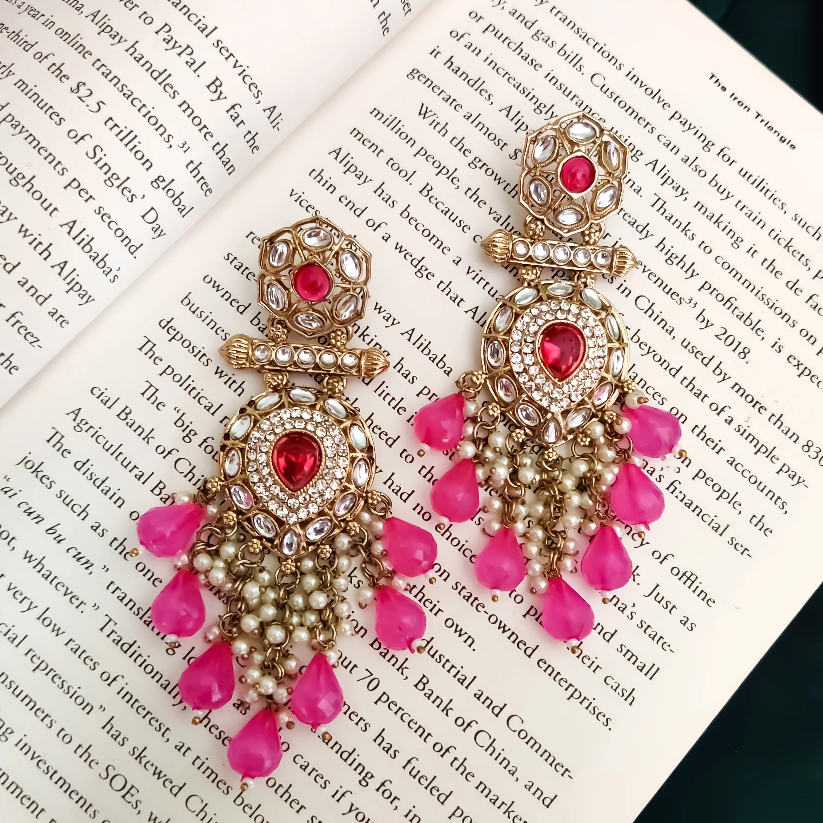 Mihika Kundan Chandbali Earrings - Hot Pink - Image 2