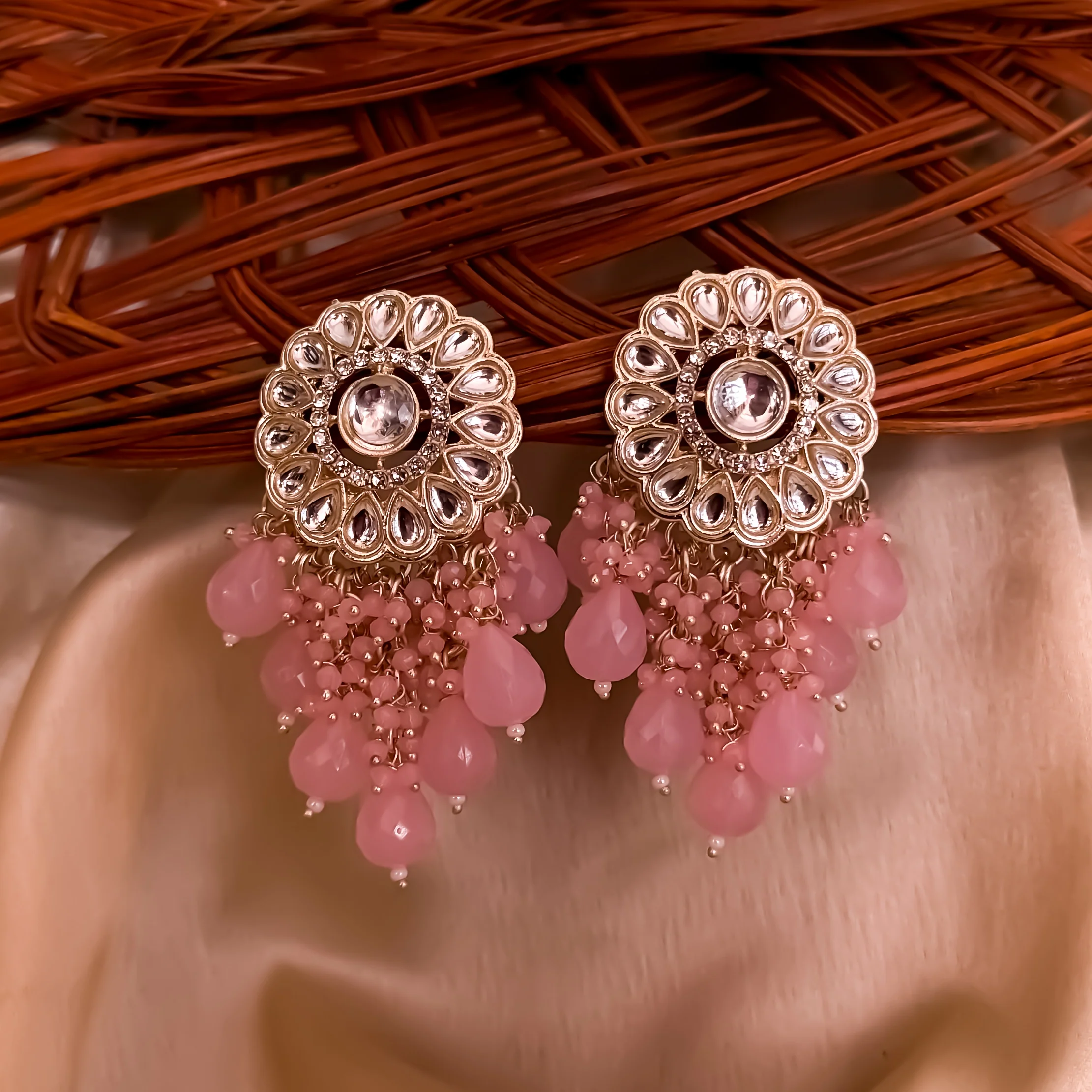 Myra Kundan Chandbali - Baby Pink - Image 4