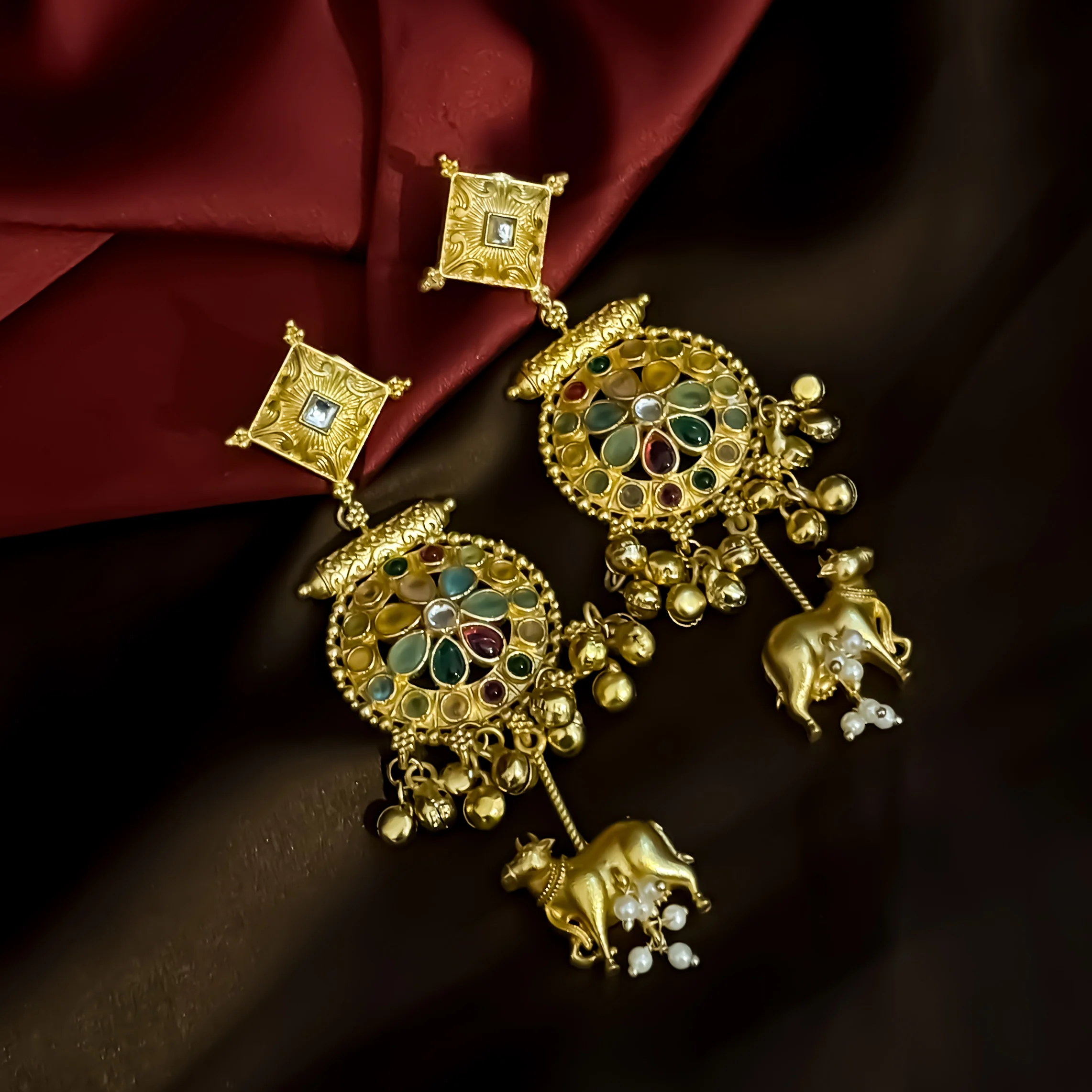 Nandi Designer Kashmiri Brass Earrings - Multi - Image 4