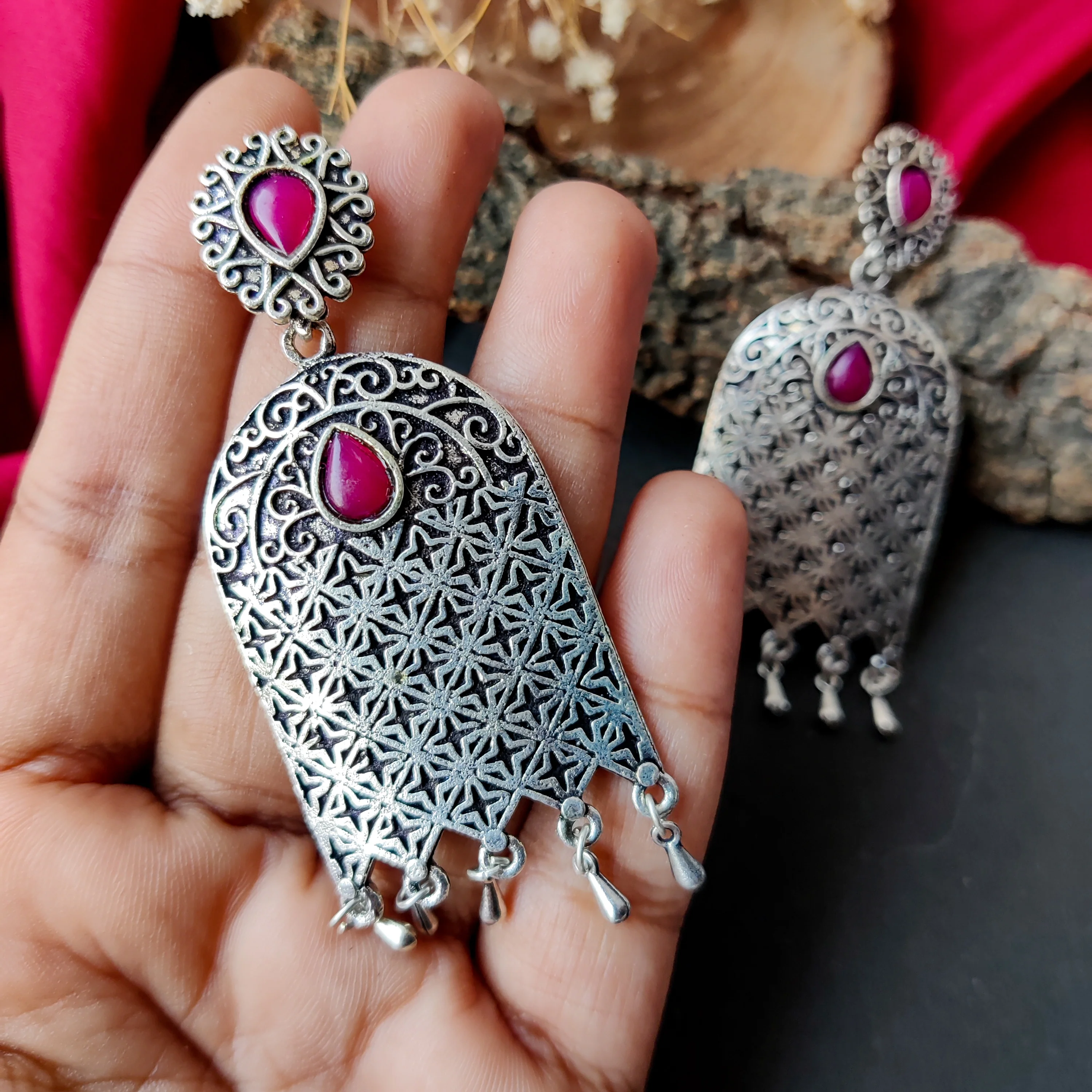German Silver Dome Dangler Earring - Image 2