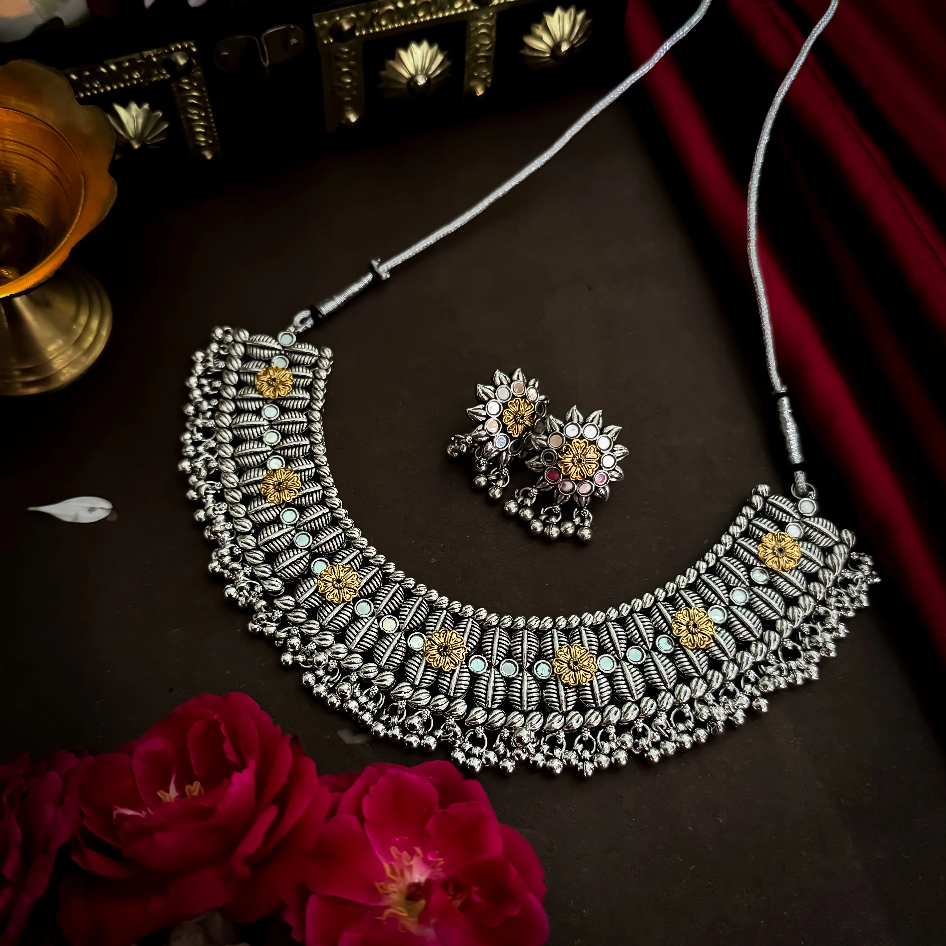 Kisani Dual Tone Oxidised Necklace Set - Image 4