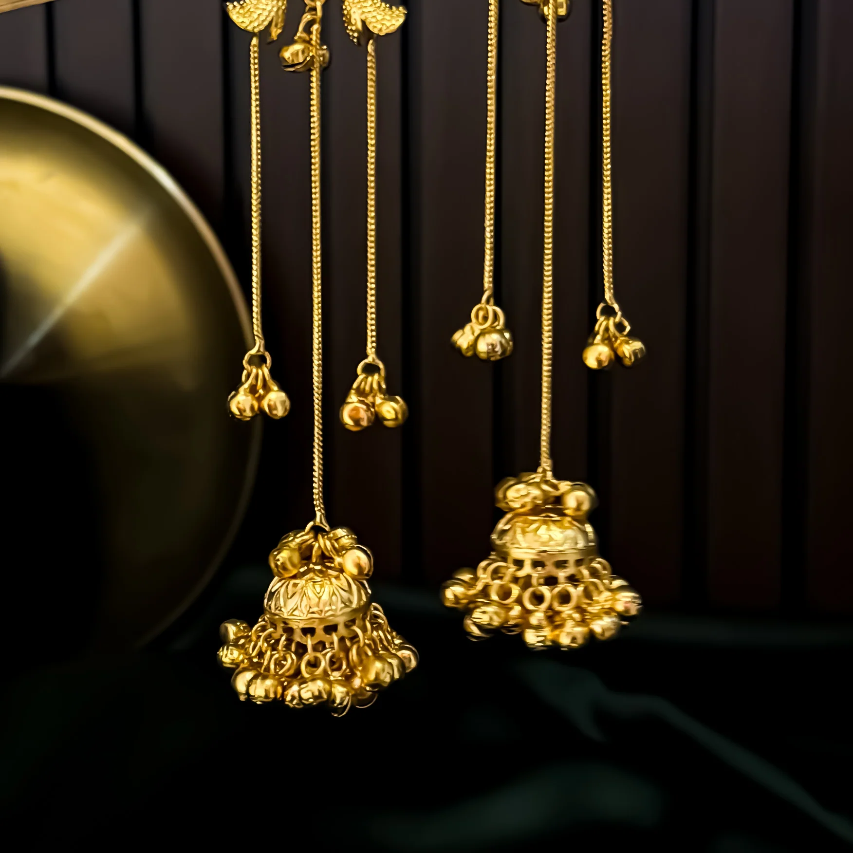 Parineeti Kashmiri Brass Ghungroo Jhumka Earrings - Pastel Green - Image 2