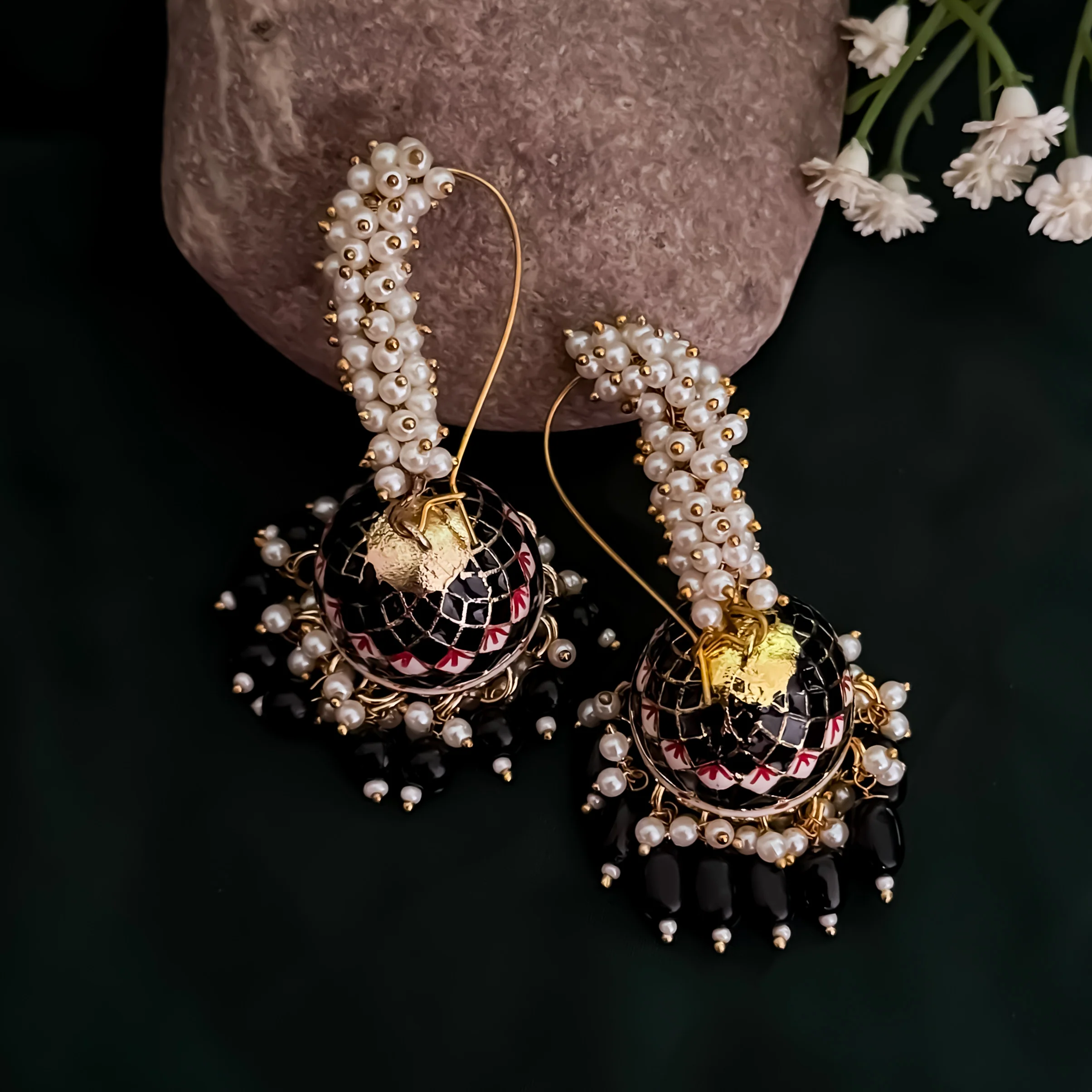 Paro Ganthan Meenakari Jhumka - Black - Image 4