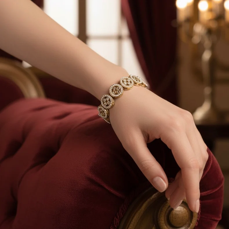 Pia Jadau Openable Bracelet/Kada - Golden - Image 3