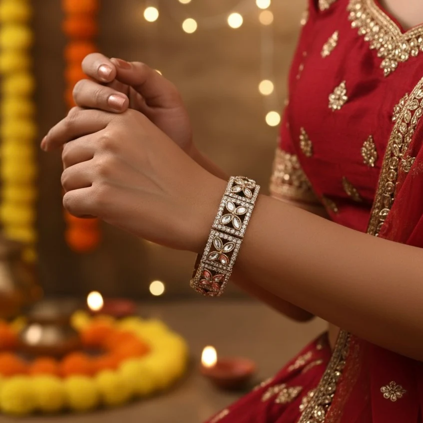 Prakriti Polki Lookalike Openable Bangles/Kada - Golden - Image 6