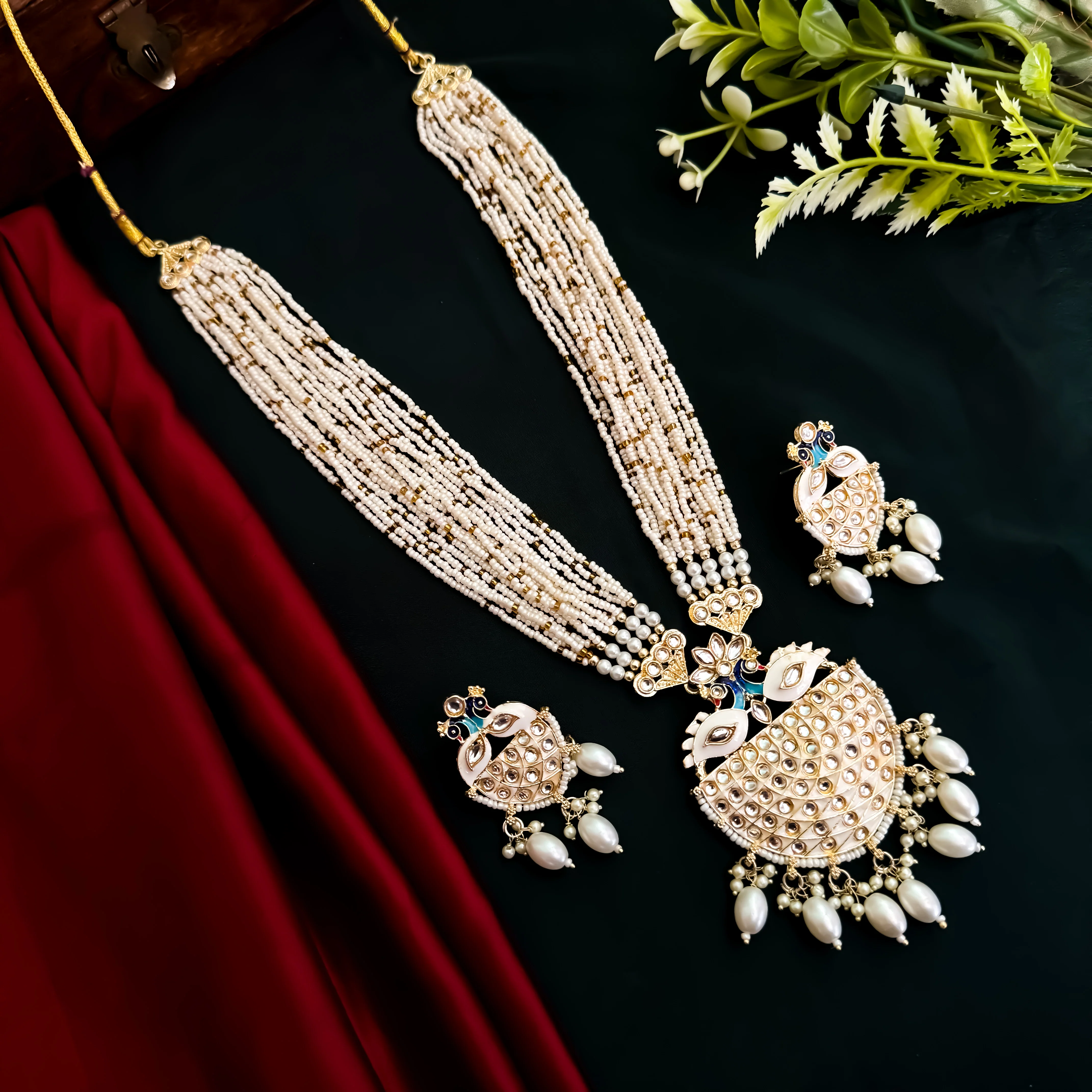 Prisa Meenakari Peacock Necklace Set