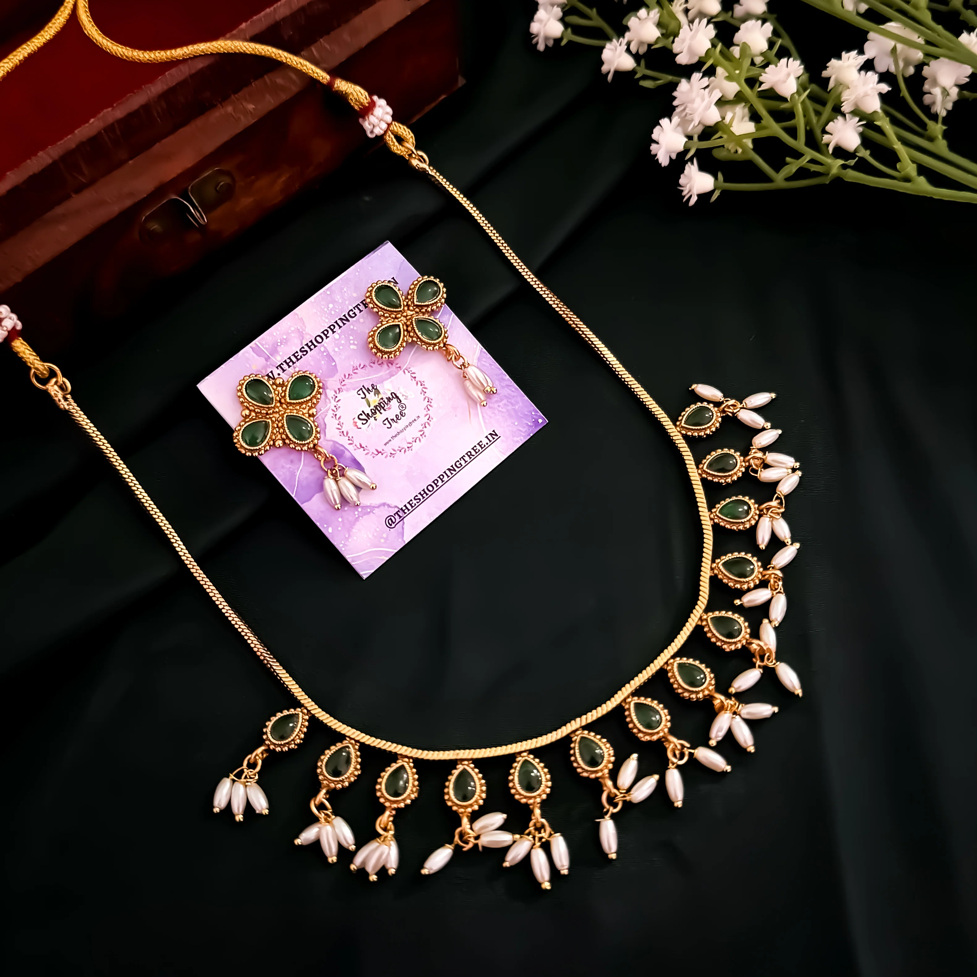 Prisha Pearl Necklace Set - Green - Image 5