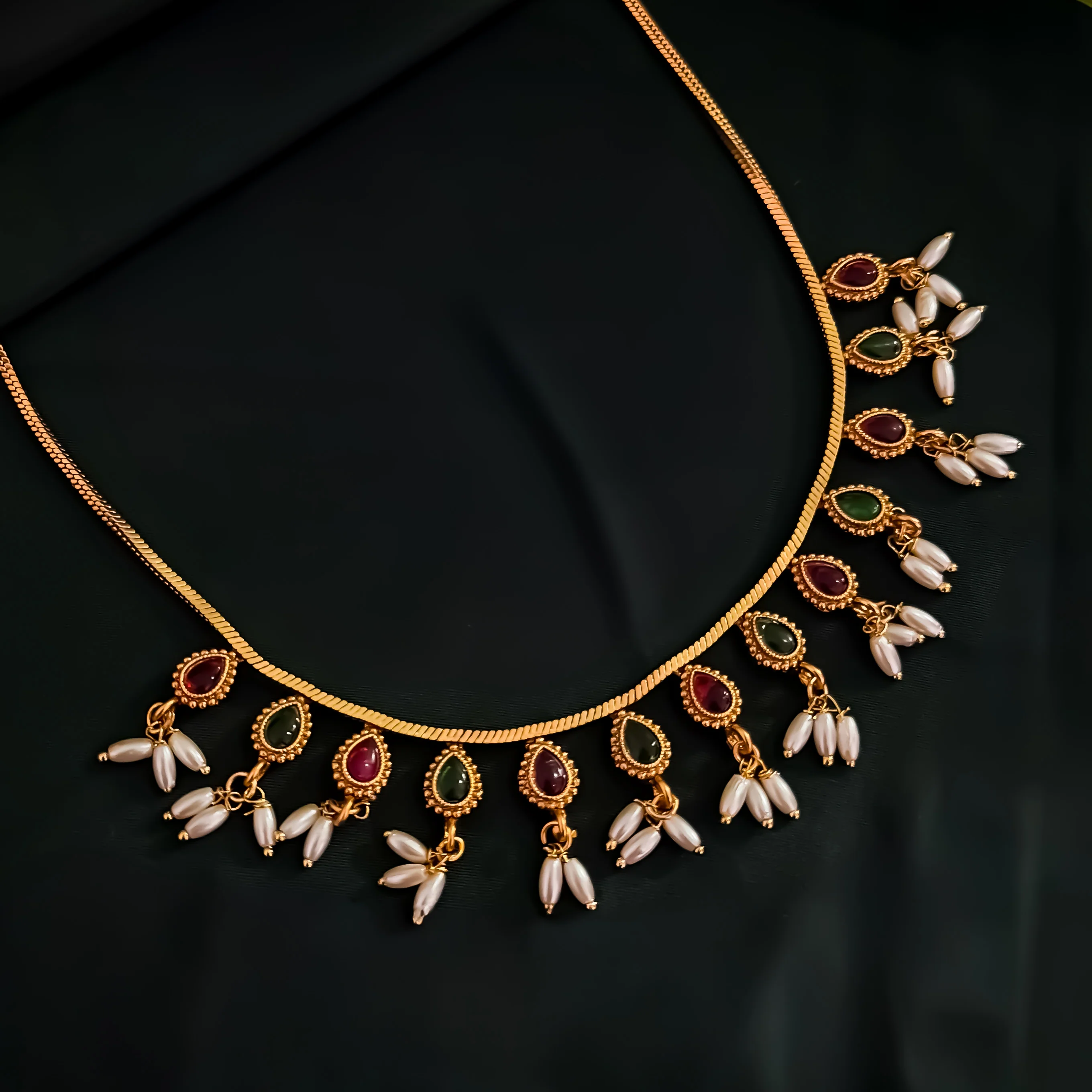 Prisha Pearl Necklace Set - Pink & Green - Image 5