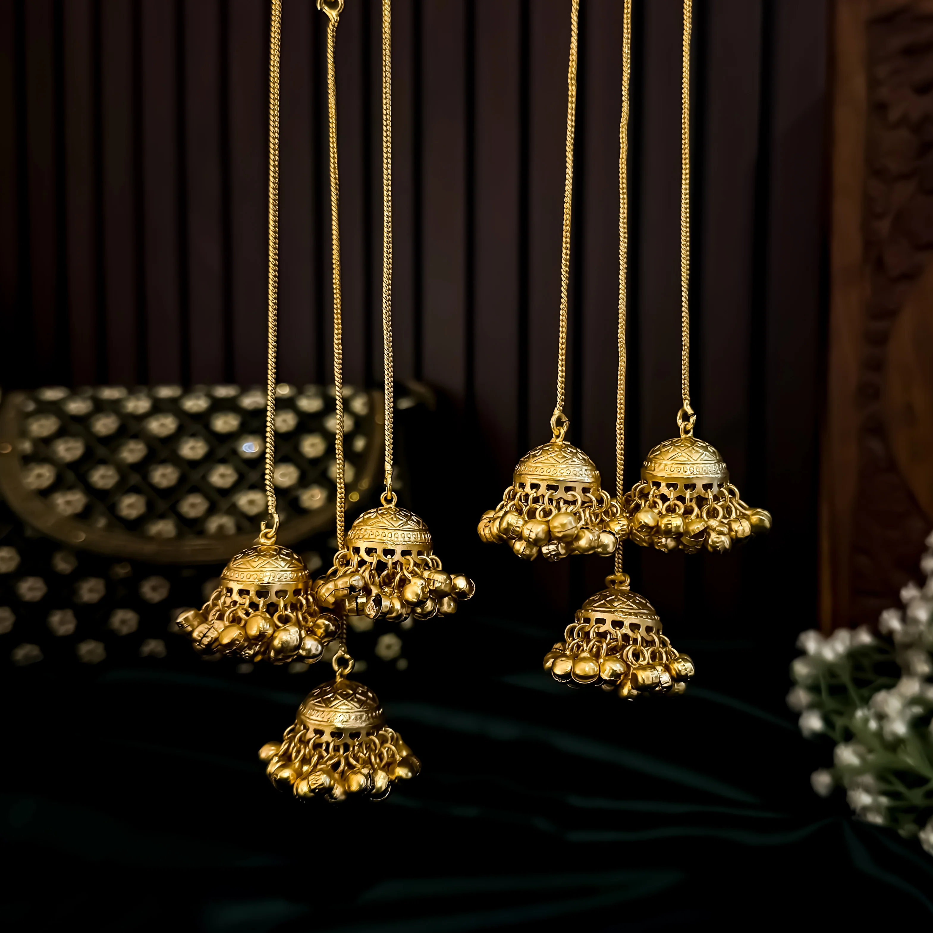 Pritika Kashmiri Brass Dejhoor Jhumka Ghungroo Earrings - Turquoise - Image 3