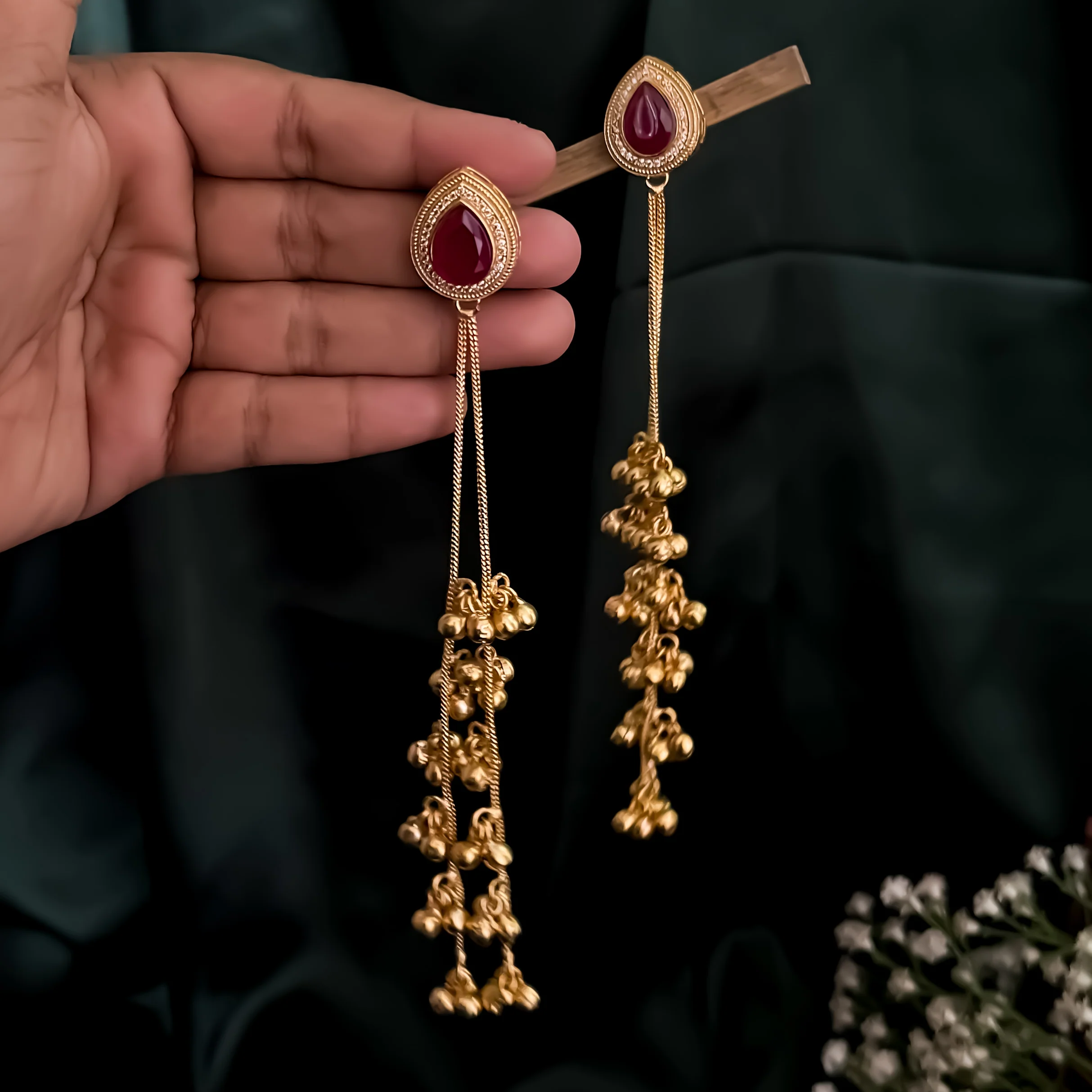Priyati Kashmiri Brass Dejhoor Ghungroo Jhumka Earrings - Pink - Image 4
