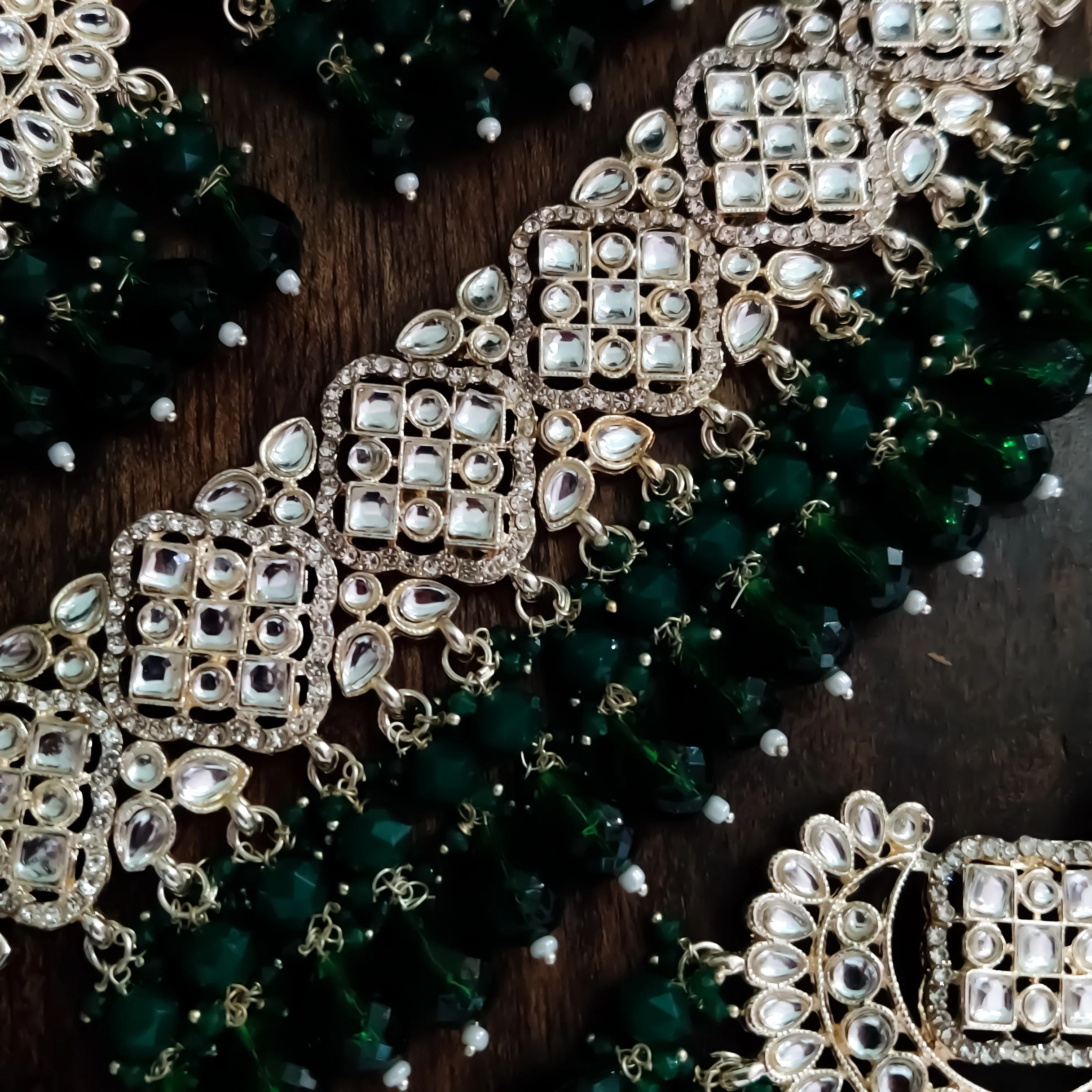 Raisha Kundan Necklace Set - Green - Image 5