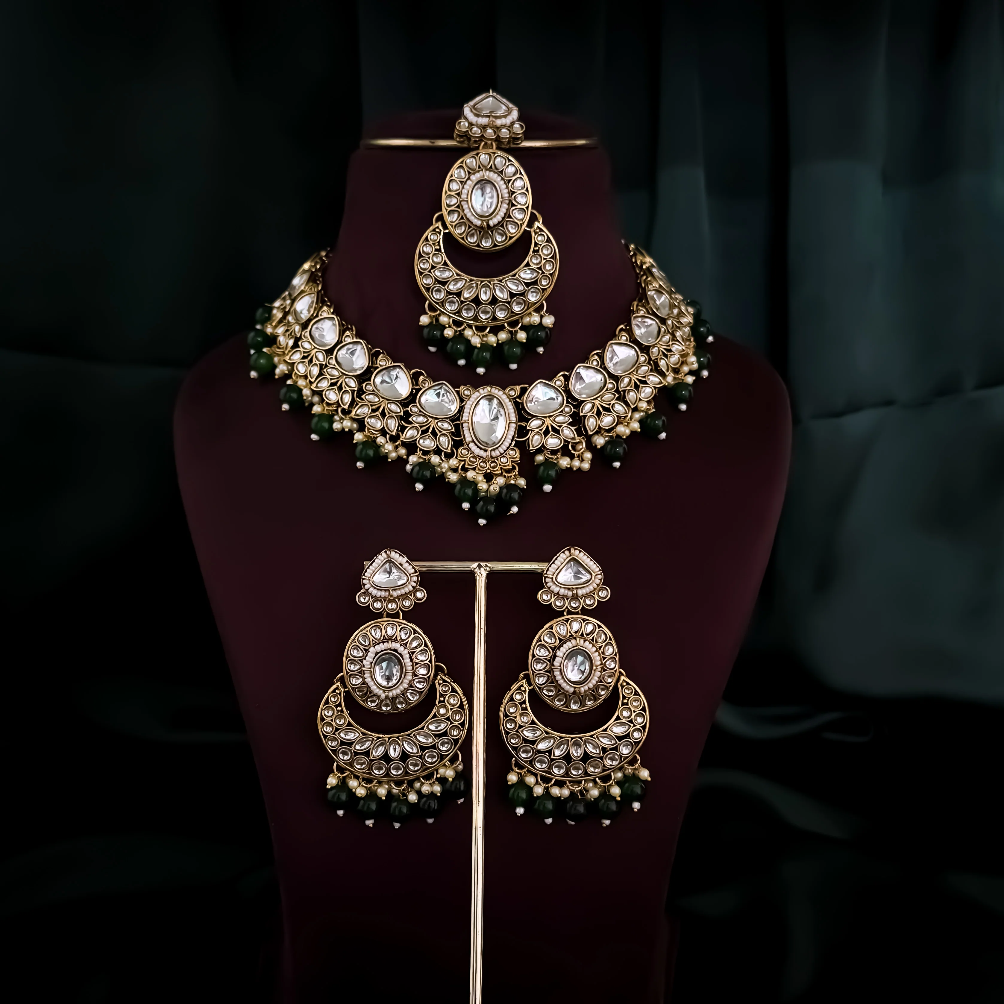Rajnandini Kundan Pearl Necklace - Green