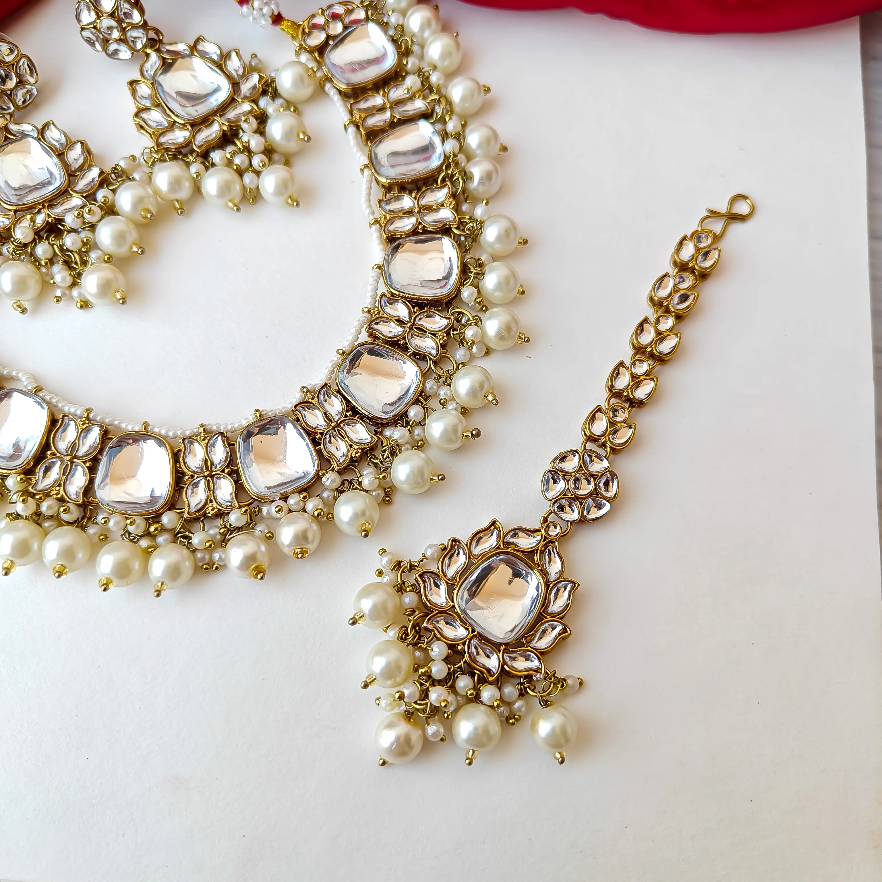 Rajvi Kundan Necklace Set with Earrings & Tika - Image 6