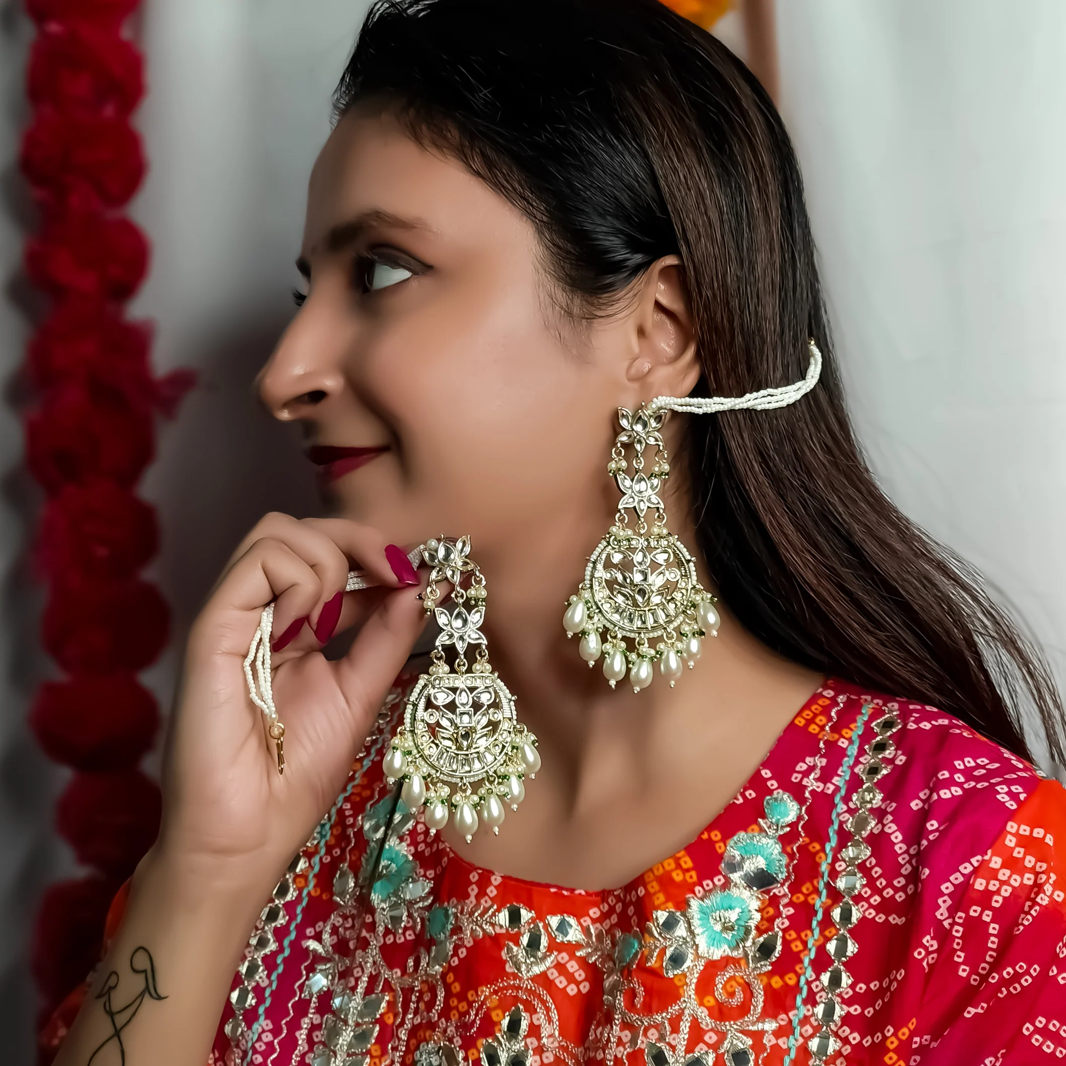 Rehmat Chandbali Earrings with Sahara - Golden - Image 4
