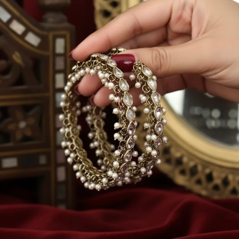 Zaira Reverse AD Premium Kundan Bangles (Set of 2) - Golden - Image 3