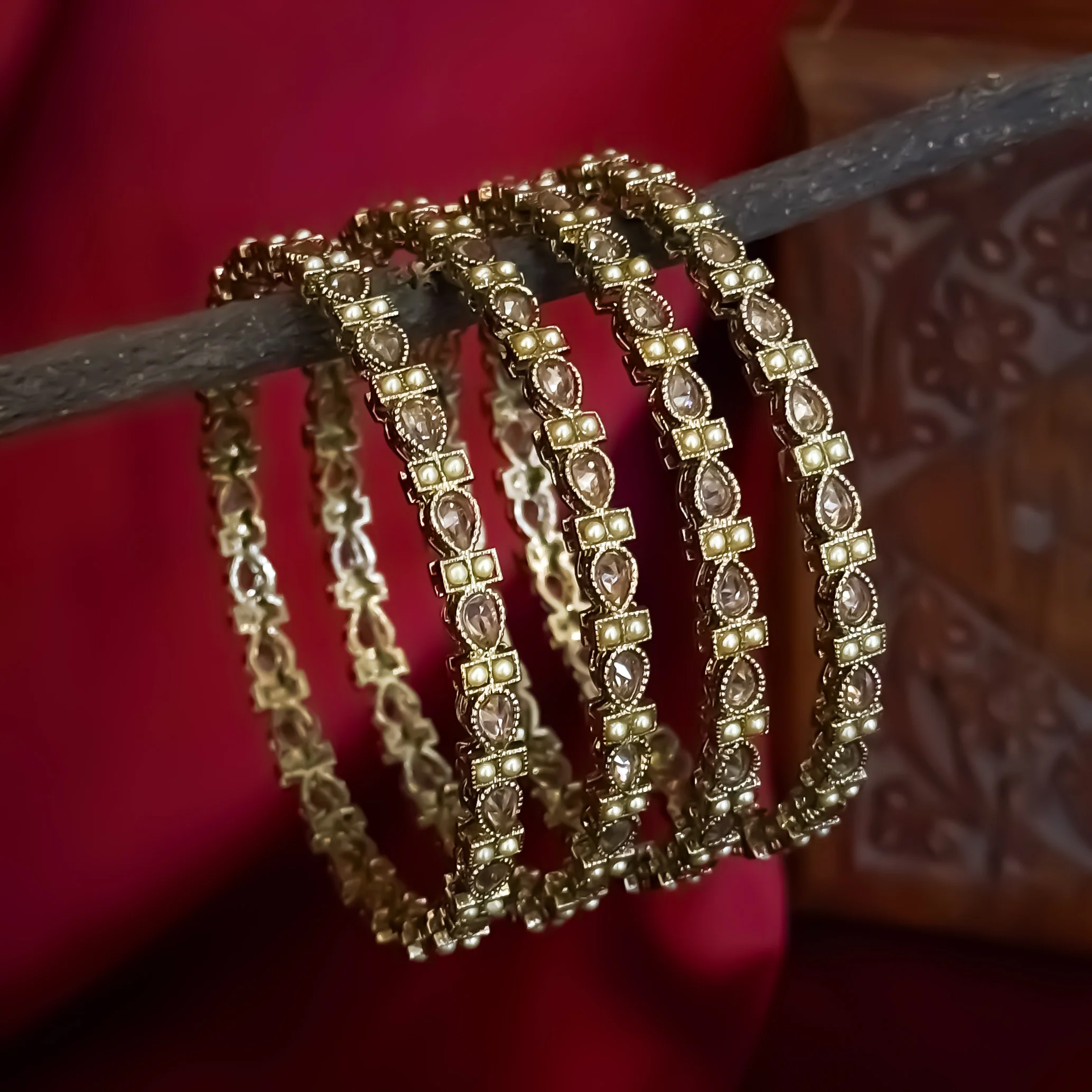 Rasika Jadau Reverse AD Premium Bangles (Set of 4) - Golden - Image 3