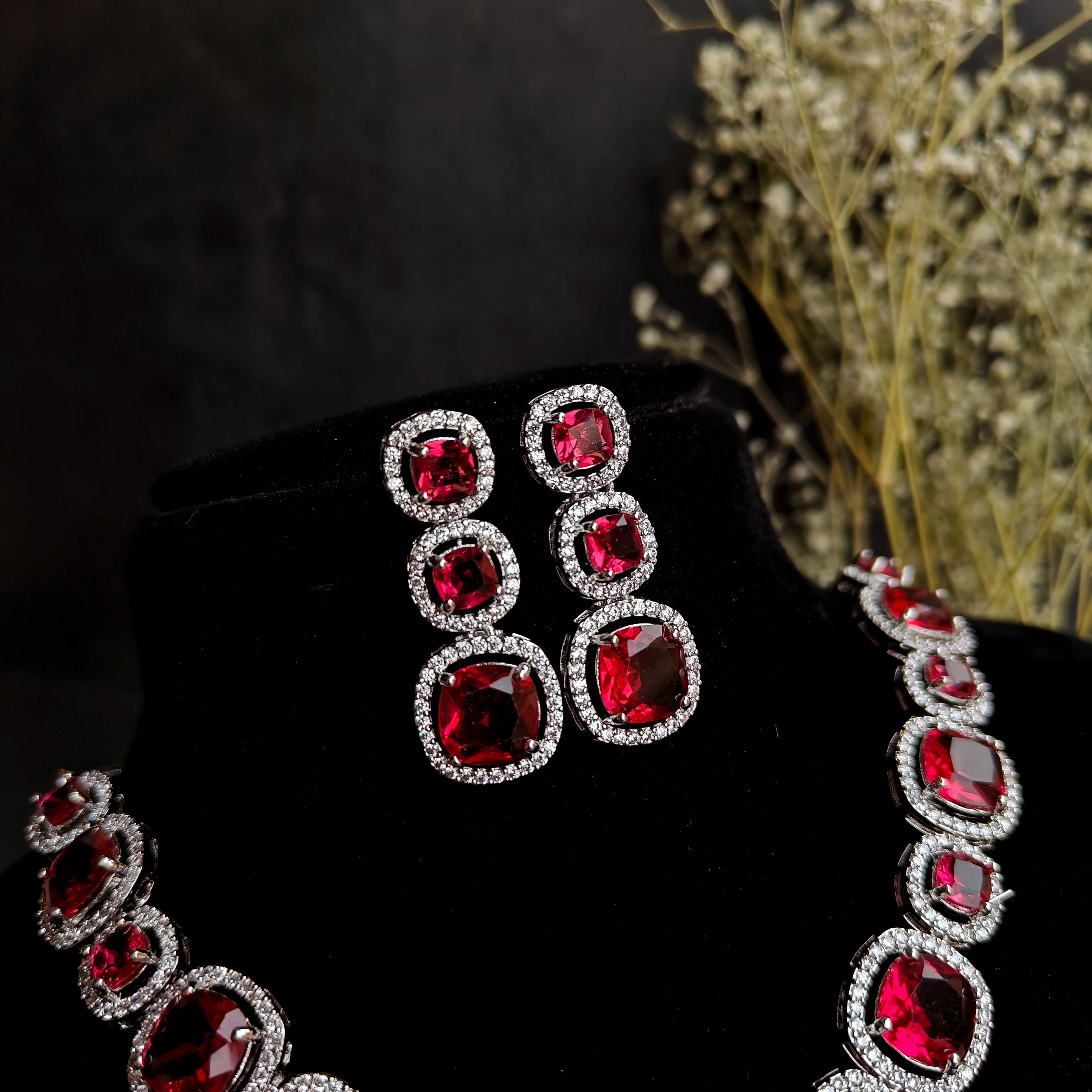 Rhea AD Necklace Set - Ruby Red - Image 4