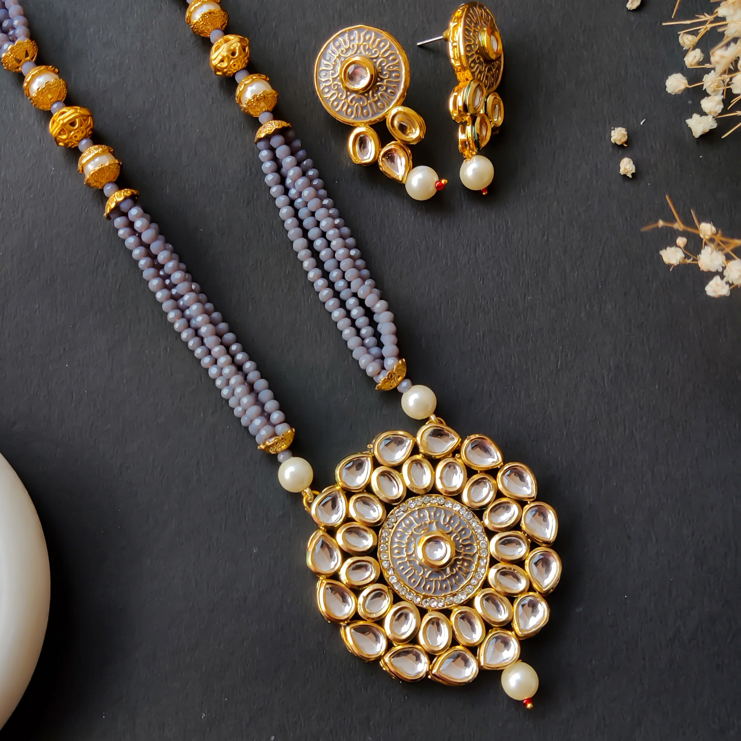 Vrinta Long Rani Haar Necklace Set - Image 2