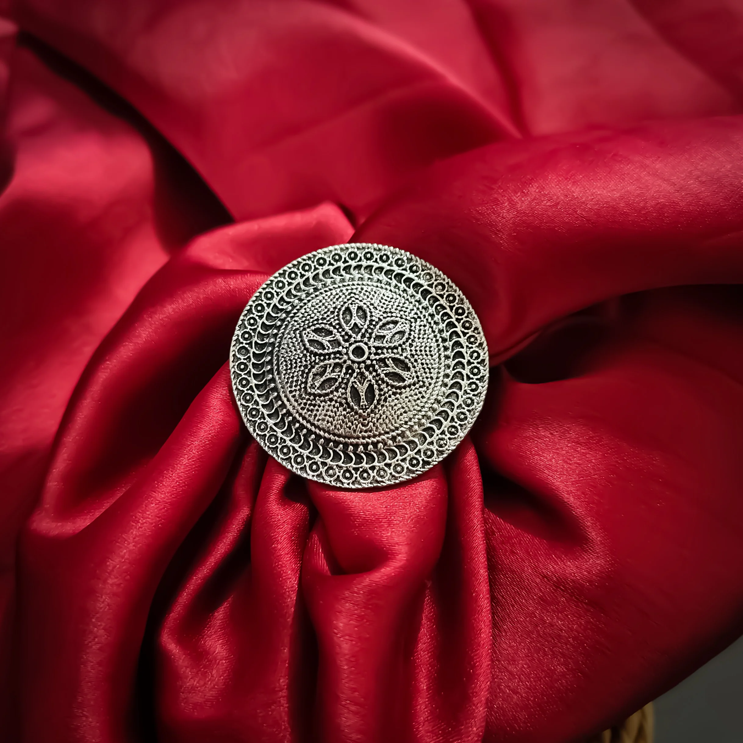 Slver Round Oxidised Adjustable Ring