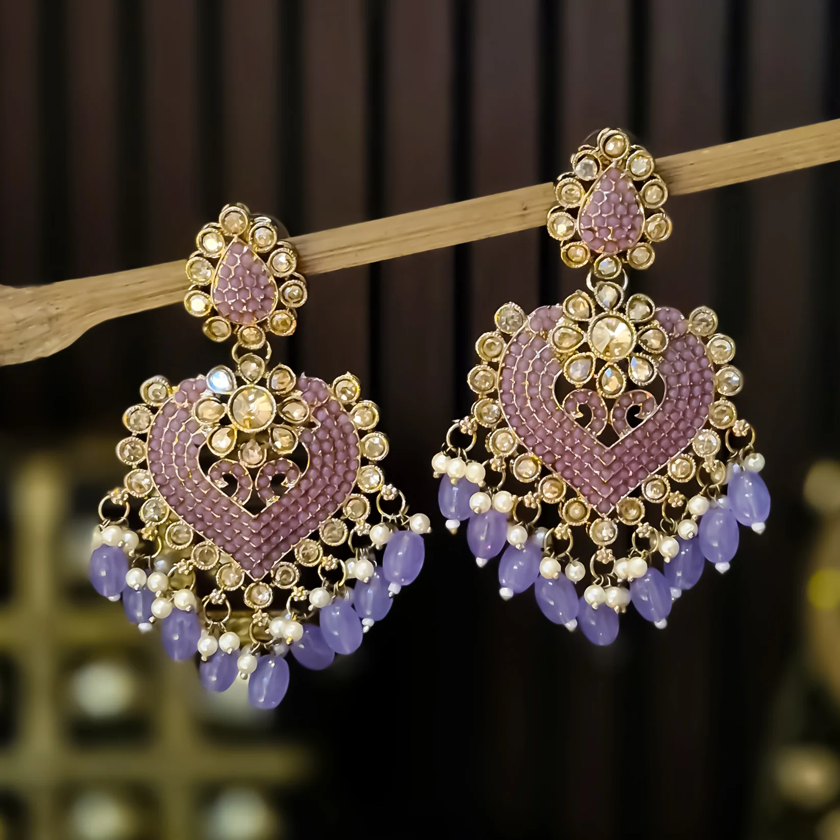 Sayali Jadau Chandbali Earrings- Lavender