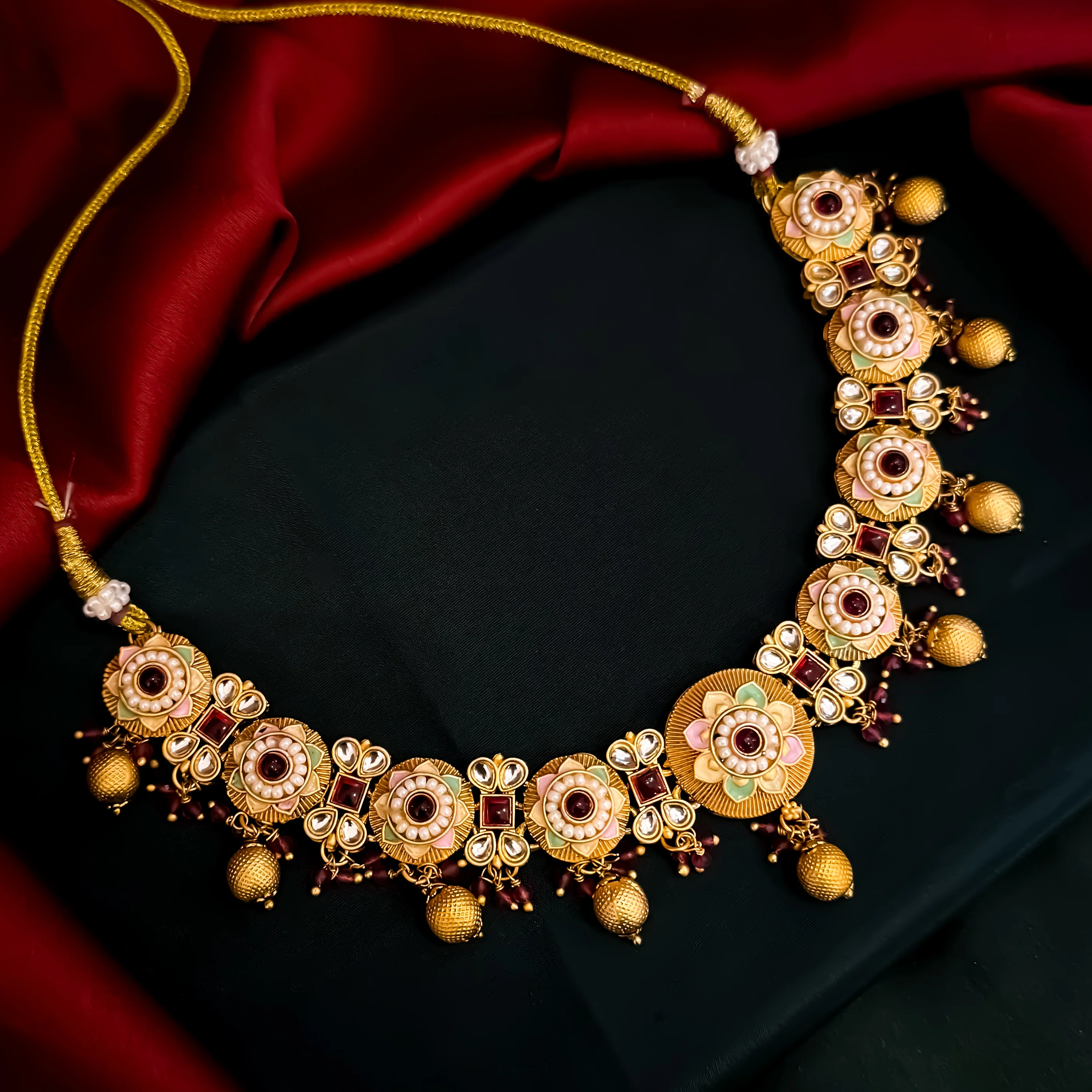 Sayantika Rajwadi Matte Polish Necklace Set - Magenta Pink - Image 2