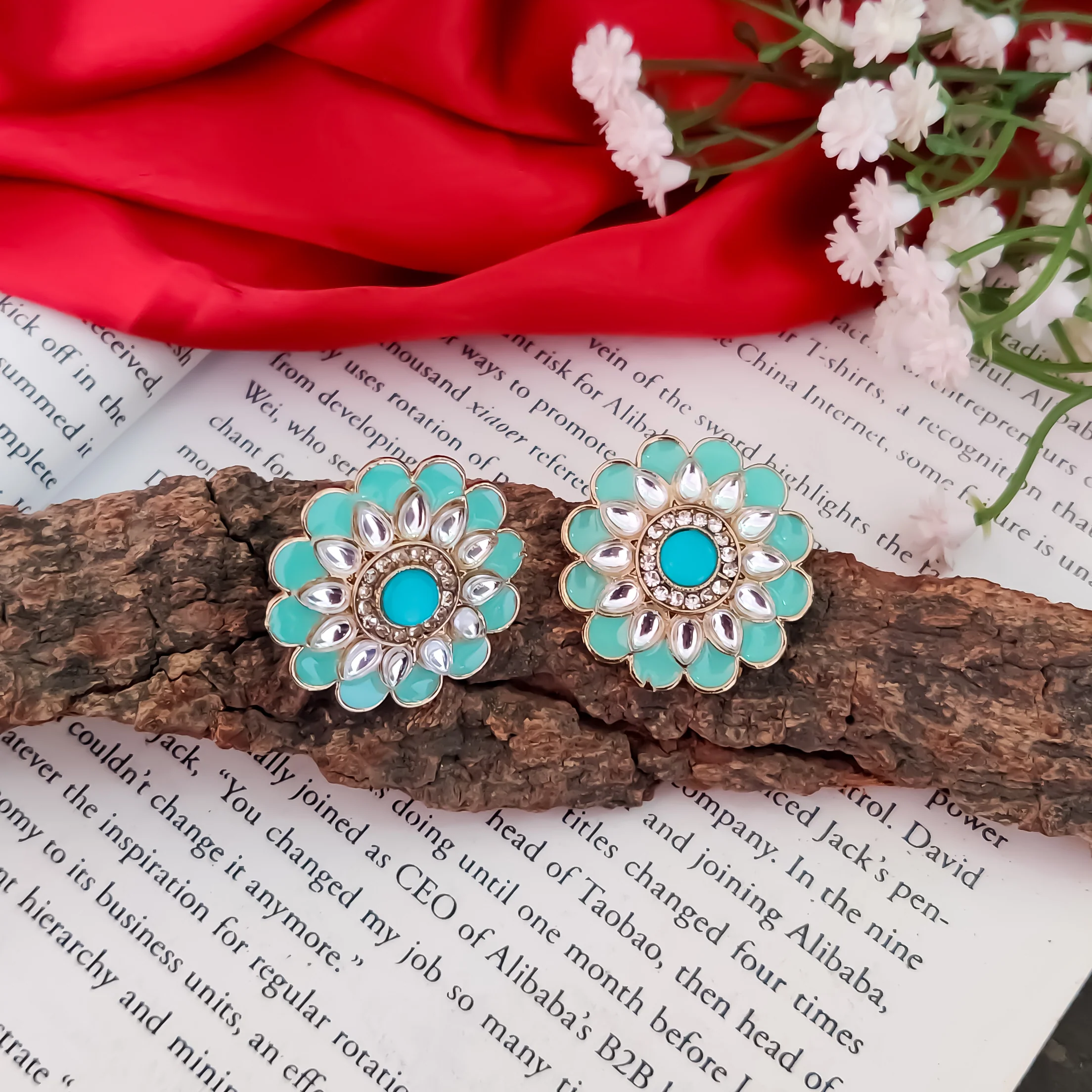 Shahida Kundan Stud Earring - Mint - Image 2