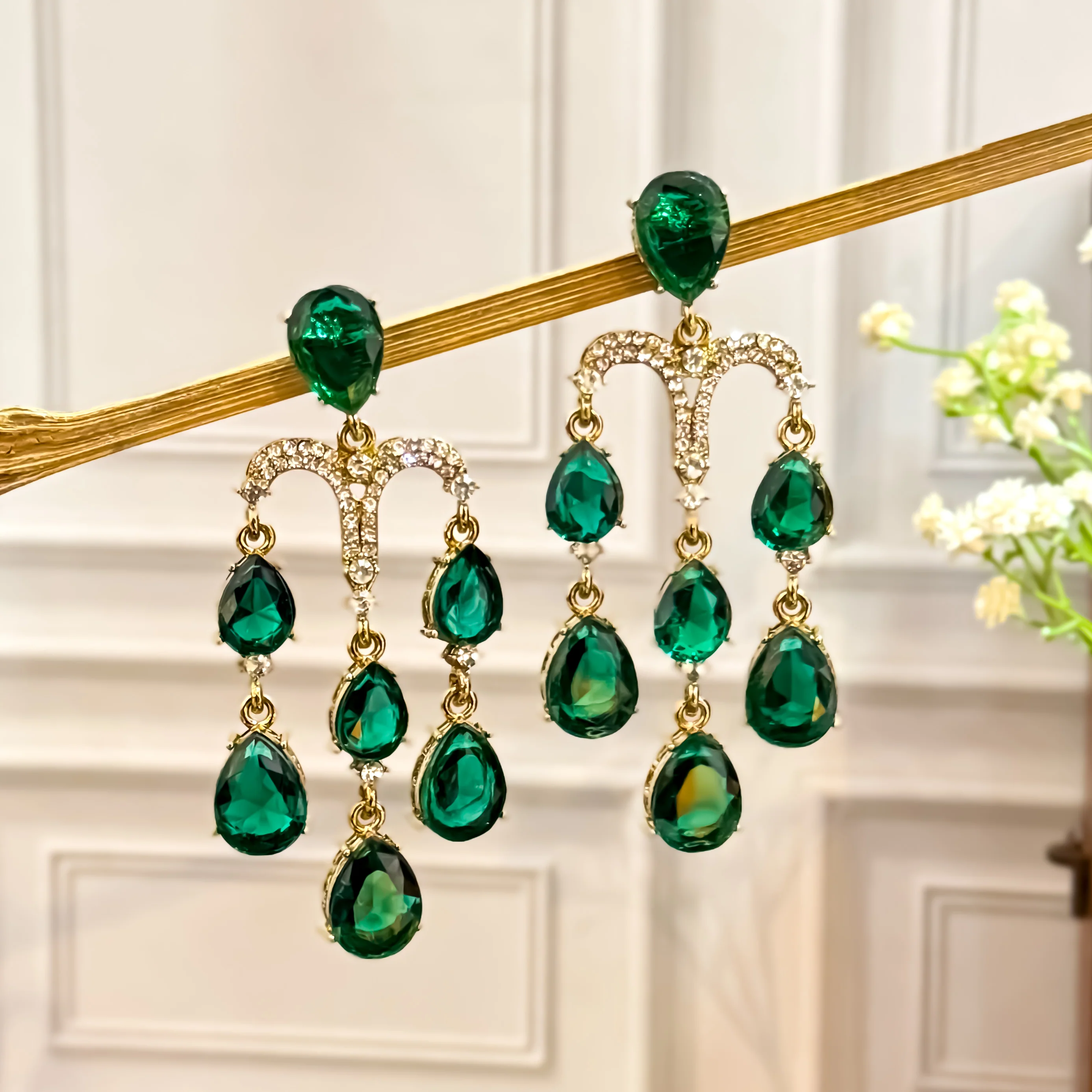 Sharon Chandelier Dangler Chandbali Earrings - Green