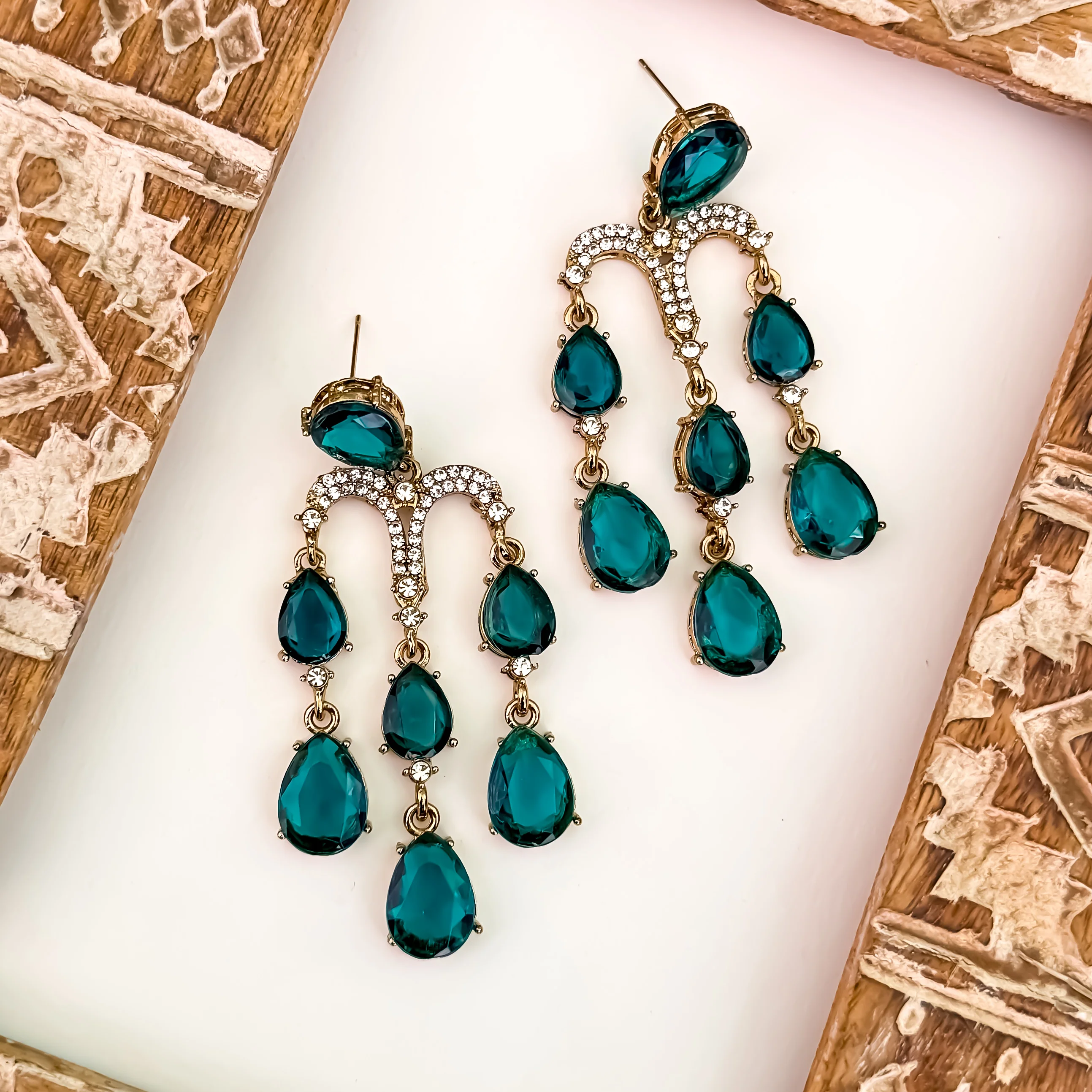 Sharon Chandelier Dangler Chandbali Earrings - Peacock Blue - Image 3