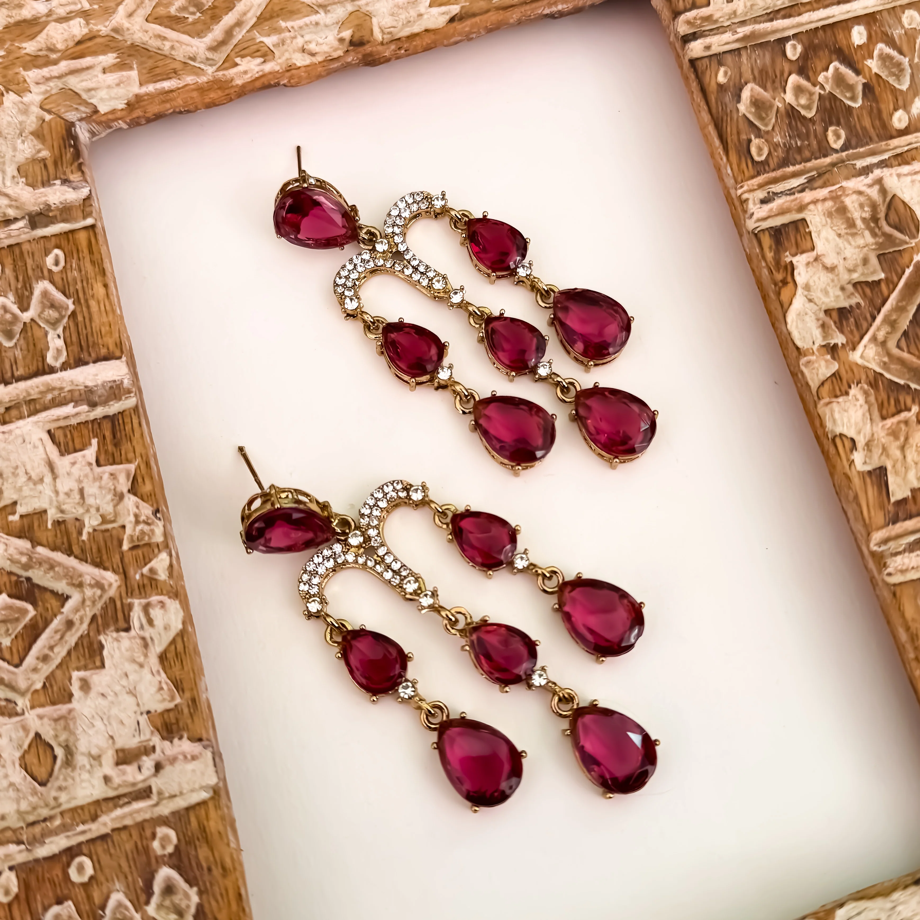 Sharon Chandelier Dangler Chandbali Earrings - Wine - Image 4