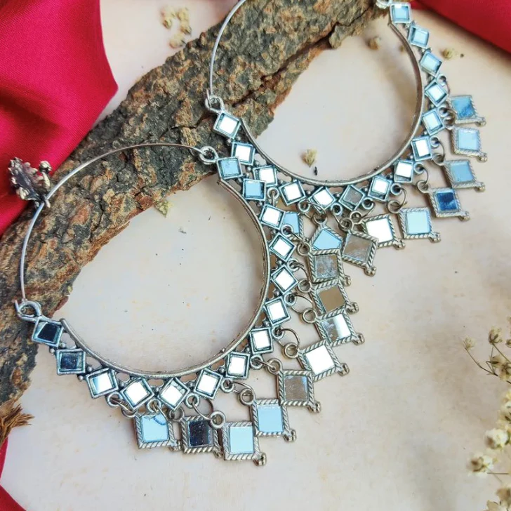 Sheetal Oxidised Mirror Bali Earrings - Image 2