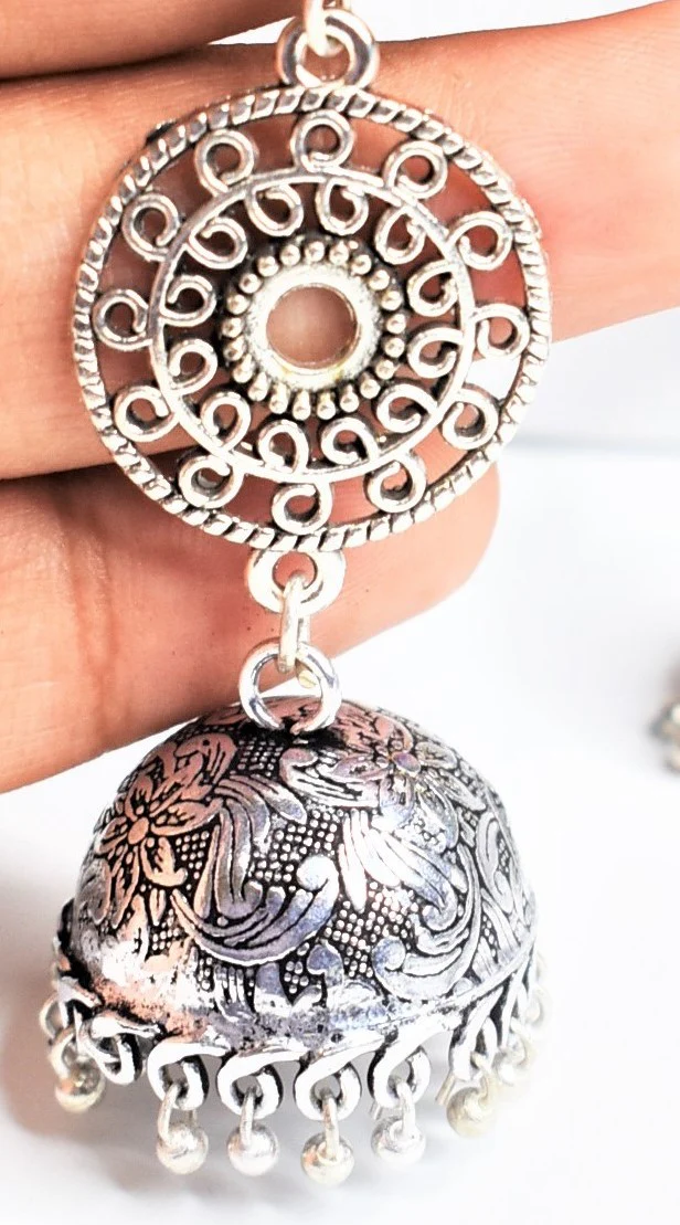 Silver Lotus Kgs Jhumka Earring - Image 3