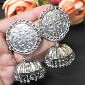 Leena Silver Oxidised Jhumka Earrings - Image 7