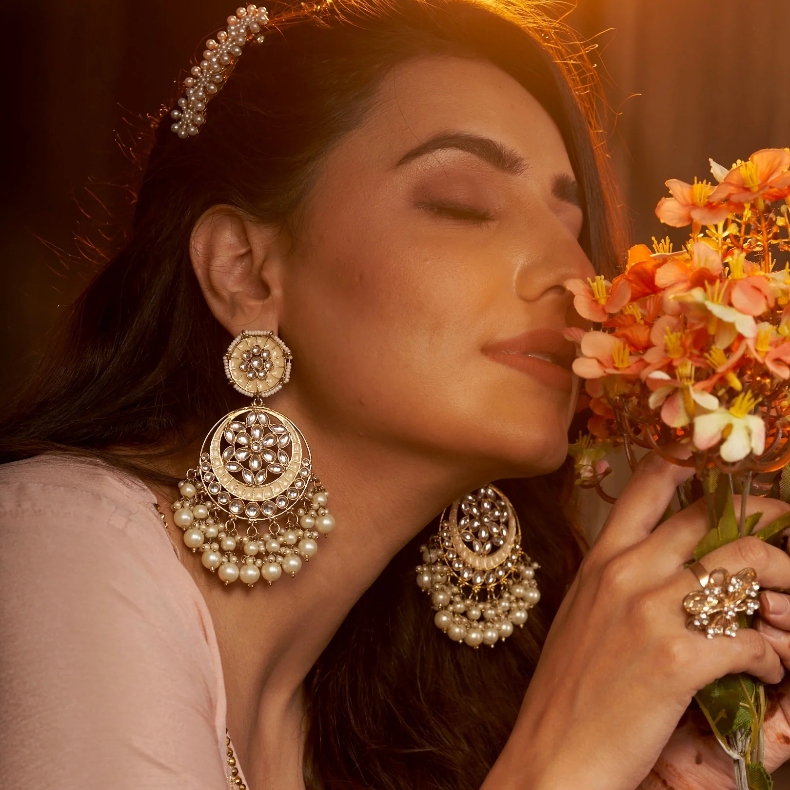Siya Meenakari Chandbali Earrings - Golden - Image 4