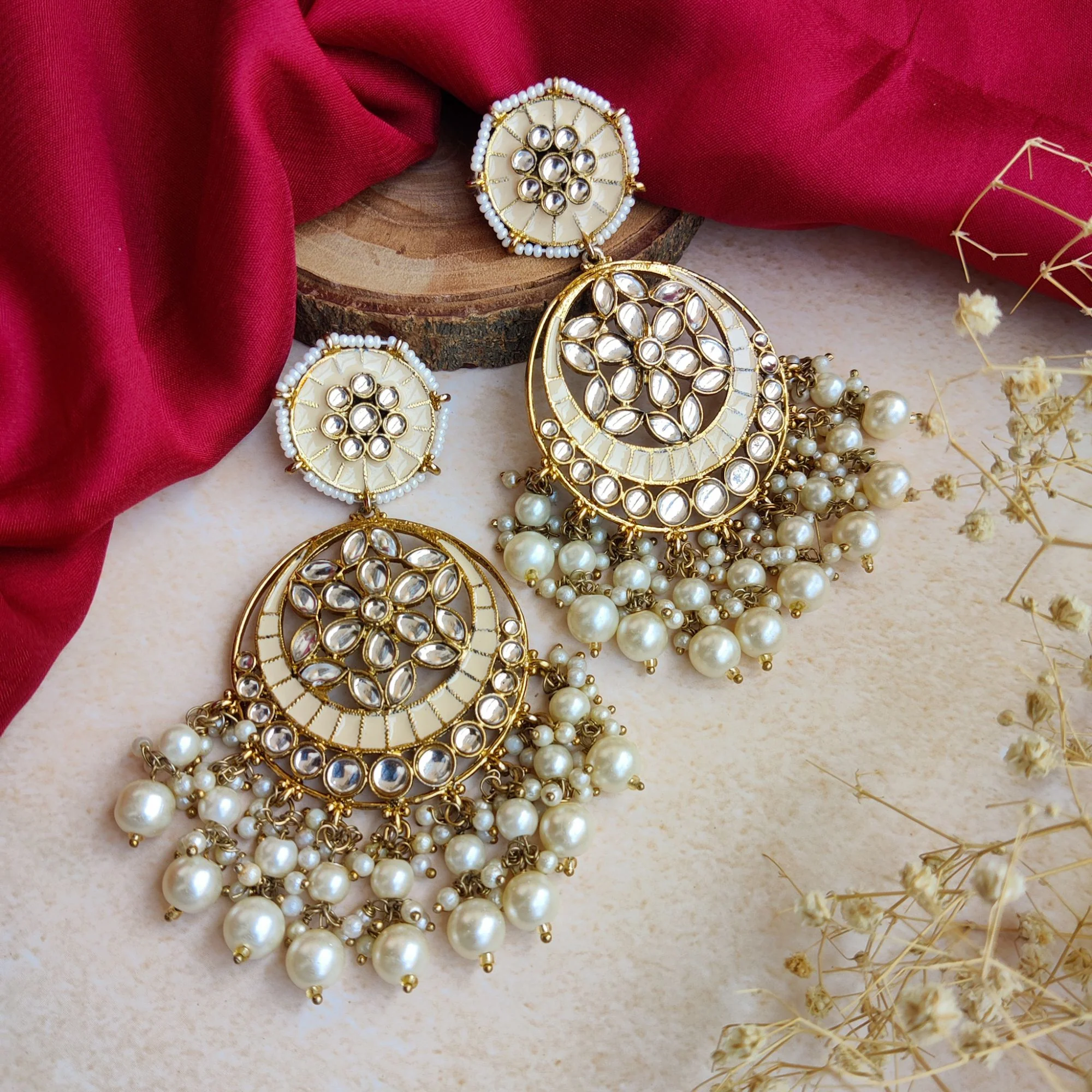 Siya Meenakari Chandbali Earrings - Golden - Image 5