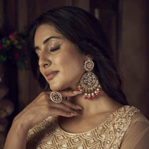 Siya Meenakari Chandbali Earrings - Red - Image 4