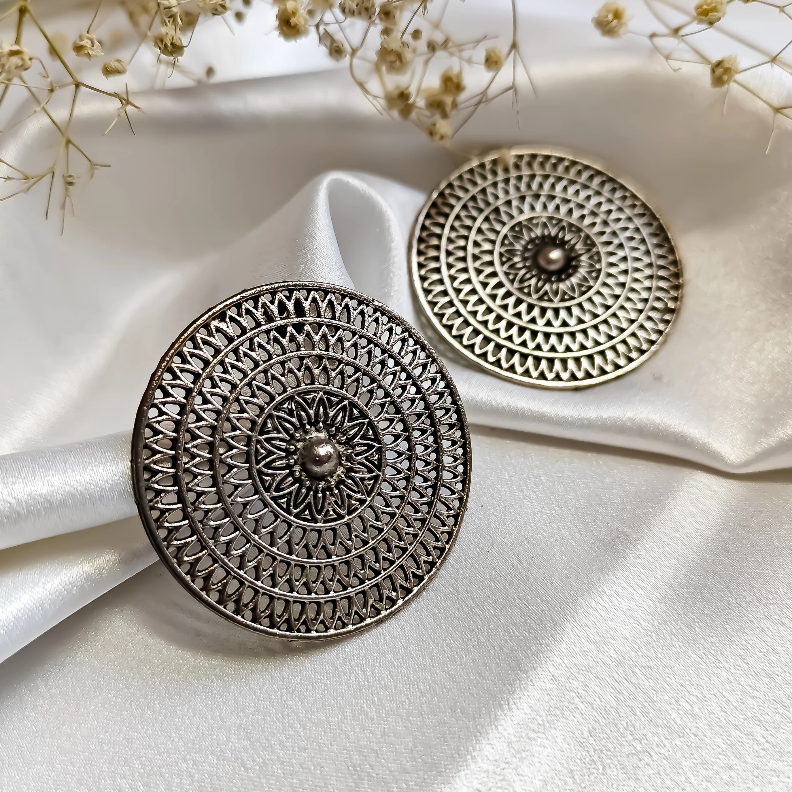 Mesh Oxidised Round Stud Earrings - Image 2